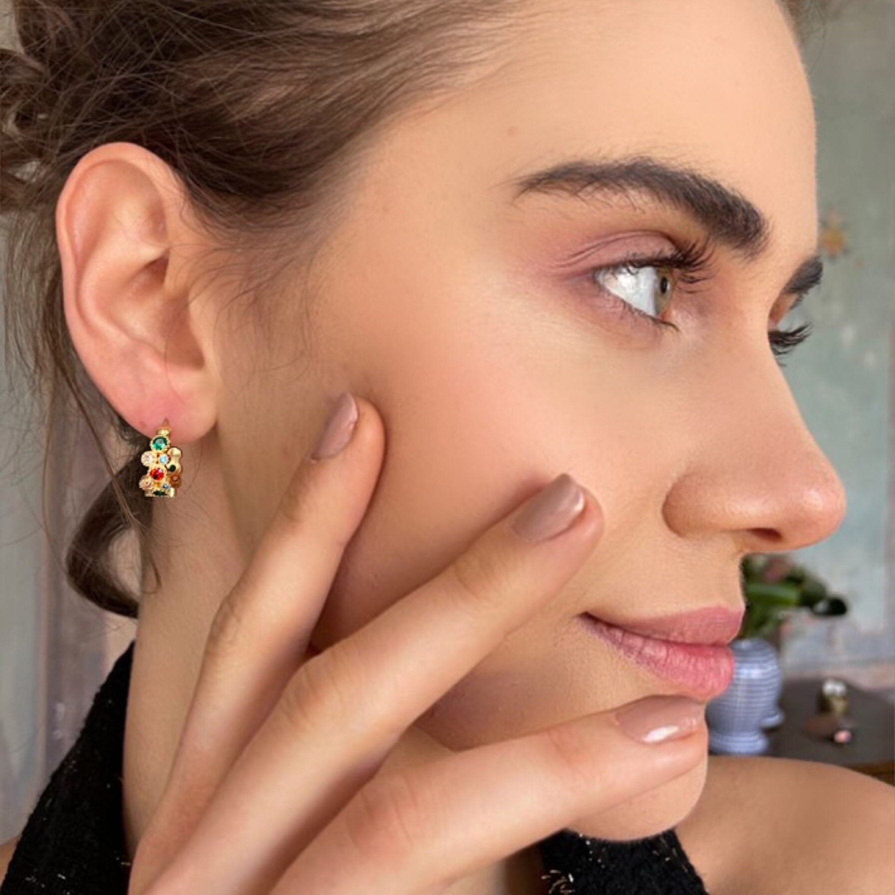 Rainbow CZ Hoop Earrings - Sterling Silver