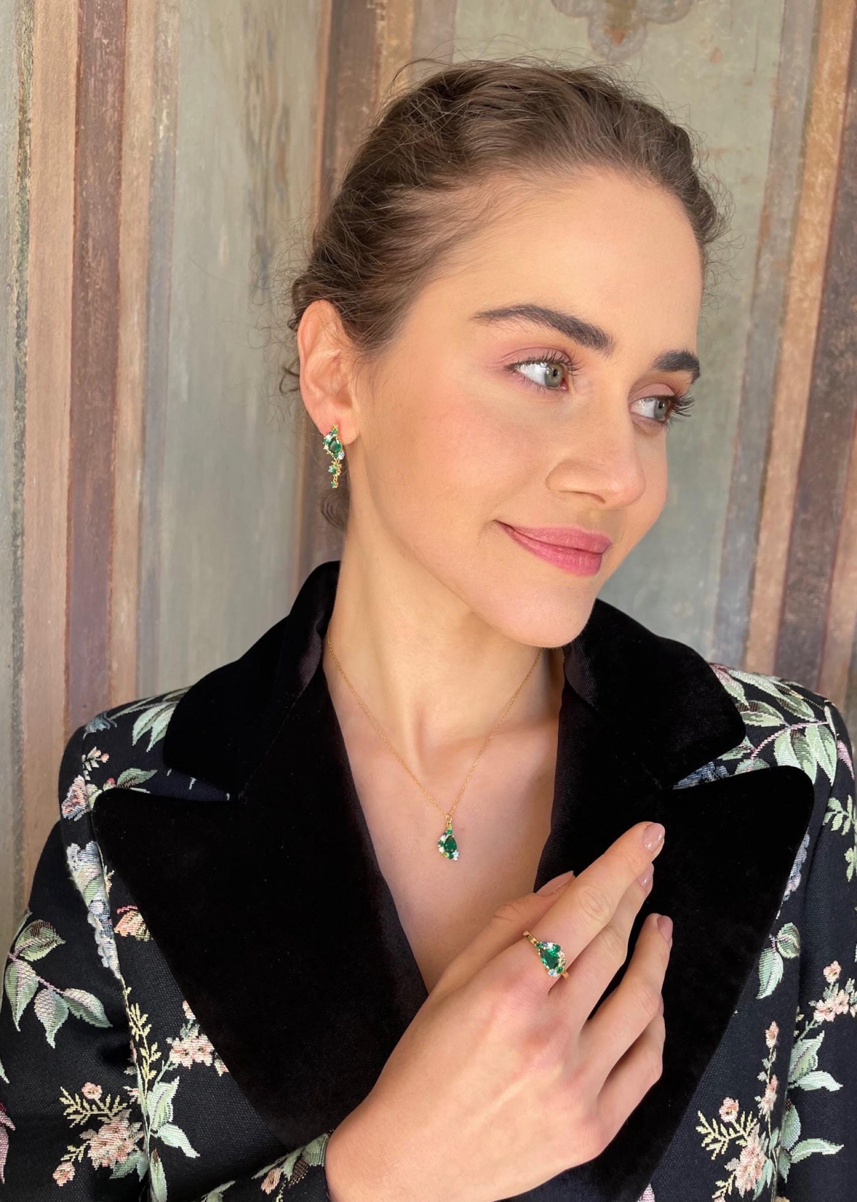 Vintage Emerald Rhinestone Set - Sterling Silver