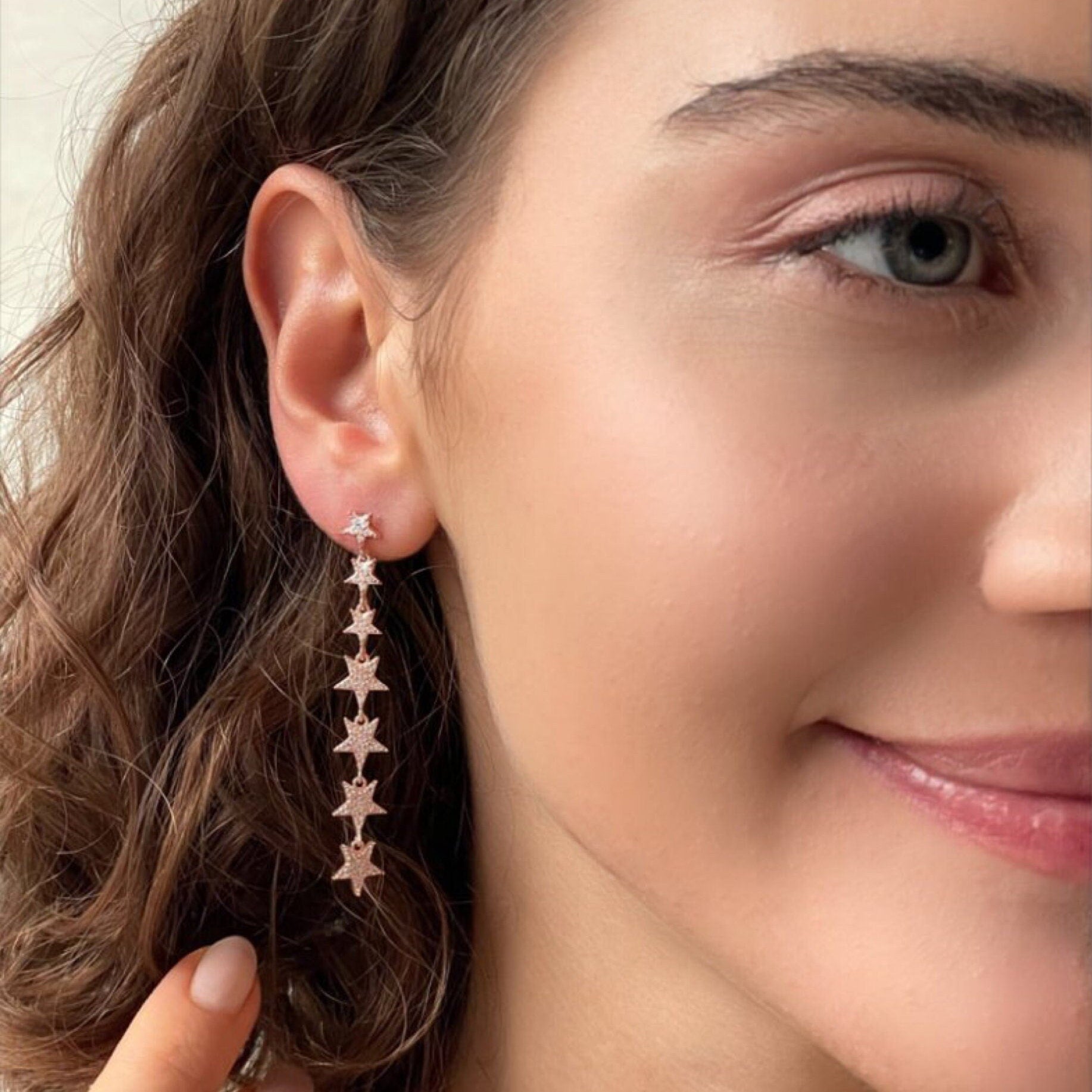 Star Lariat Dangle Earrings - Sterling Silver