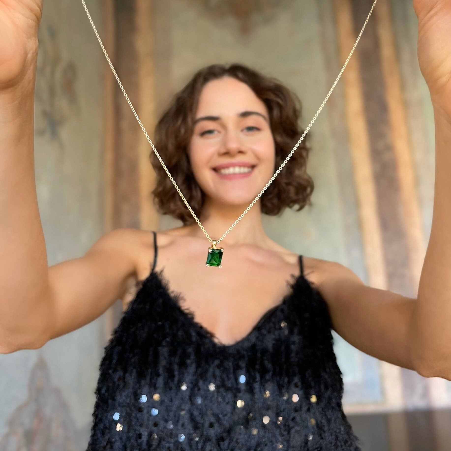 Elegant Emerald Jewelry Set - Sterling Silver