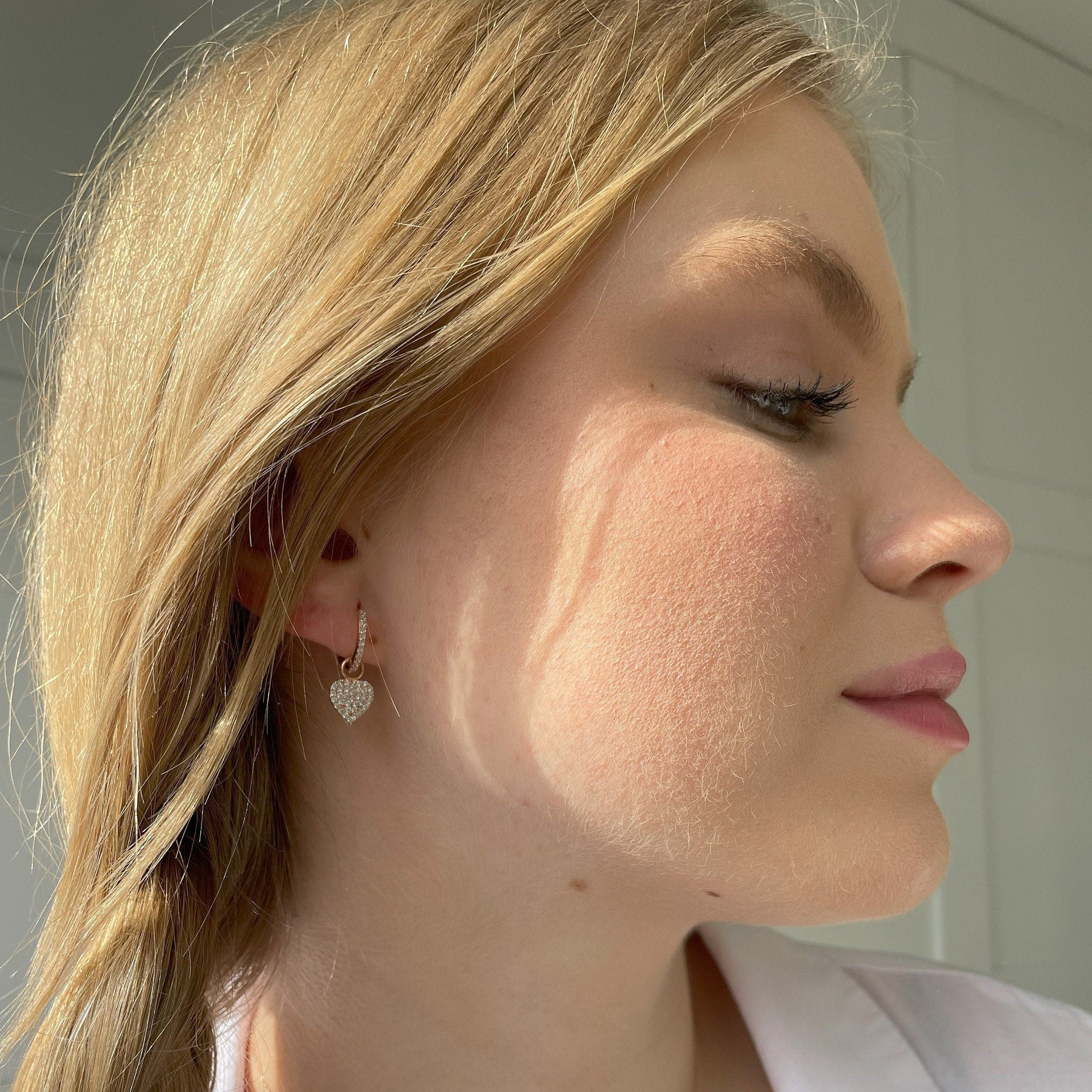 Pavé Heart Charm CZ Hoop Earrings - Sterling Silver