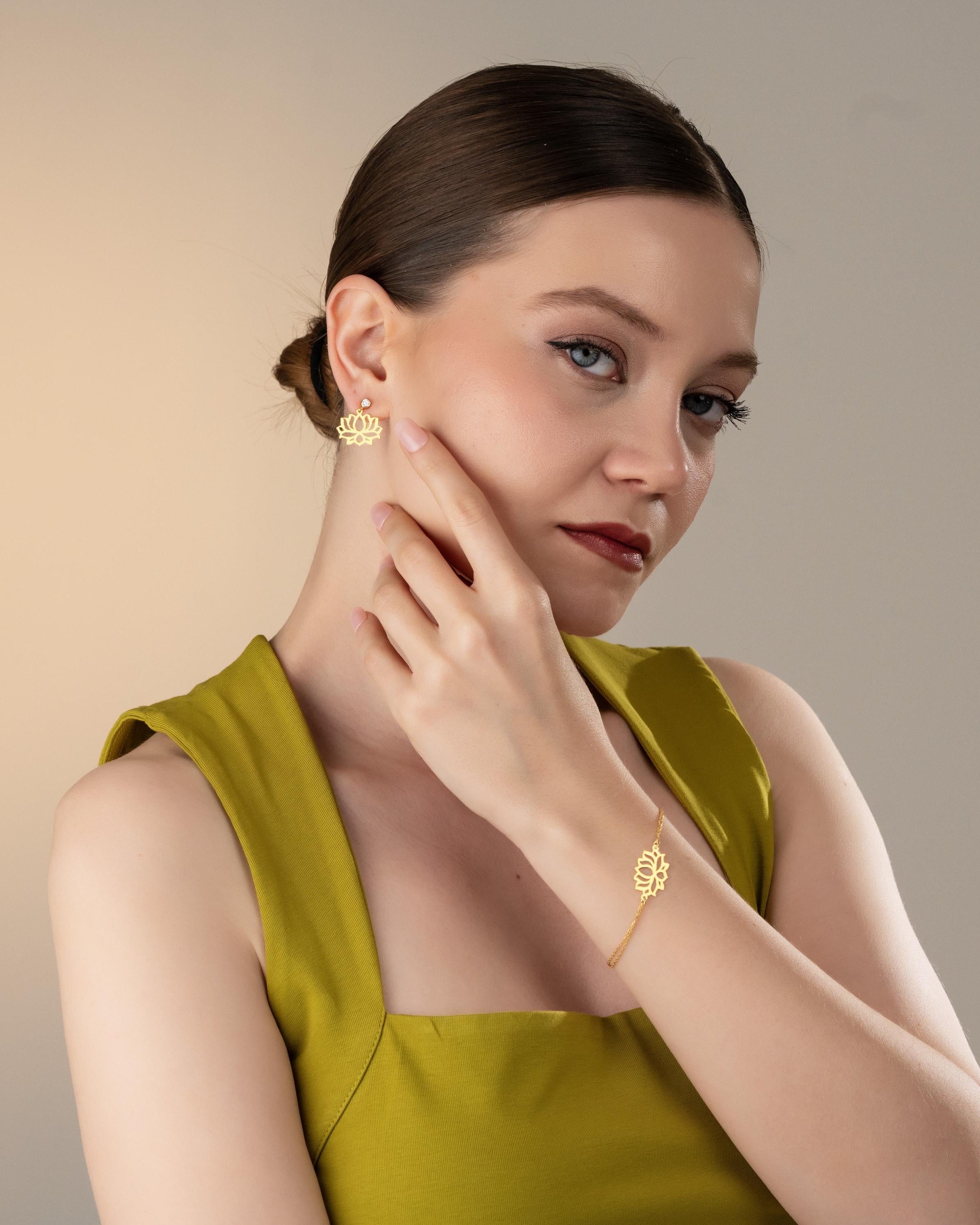 Gold Lotus Flower Jewelry Set - Sterling Silver
