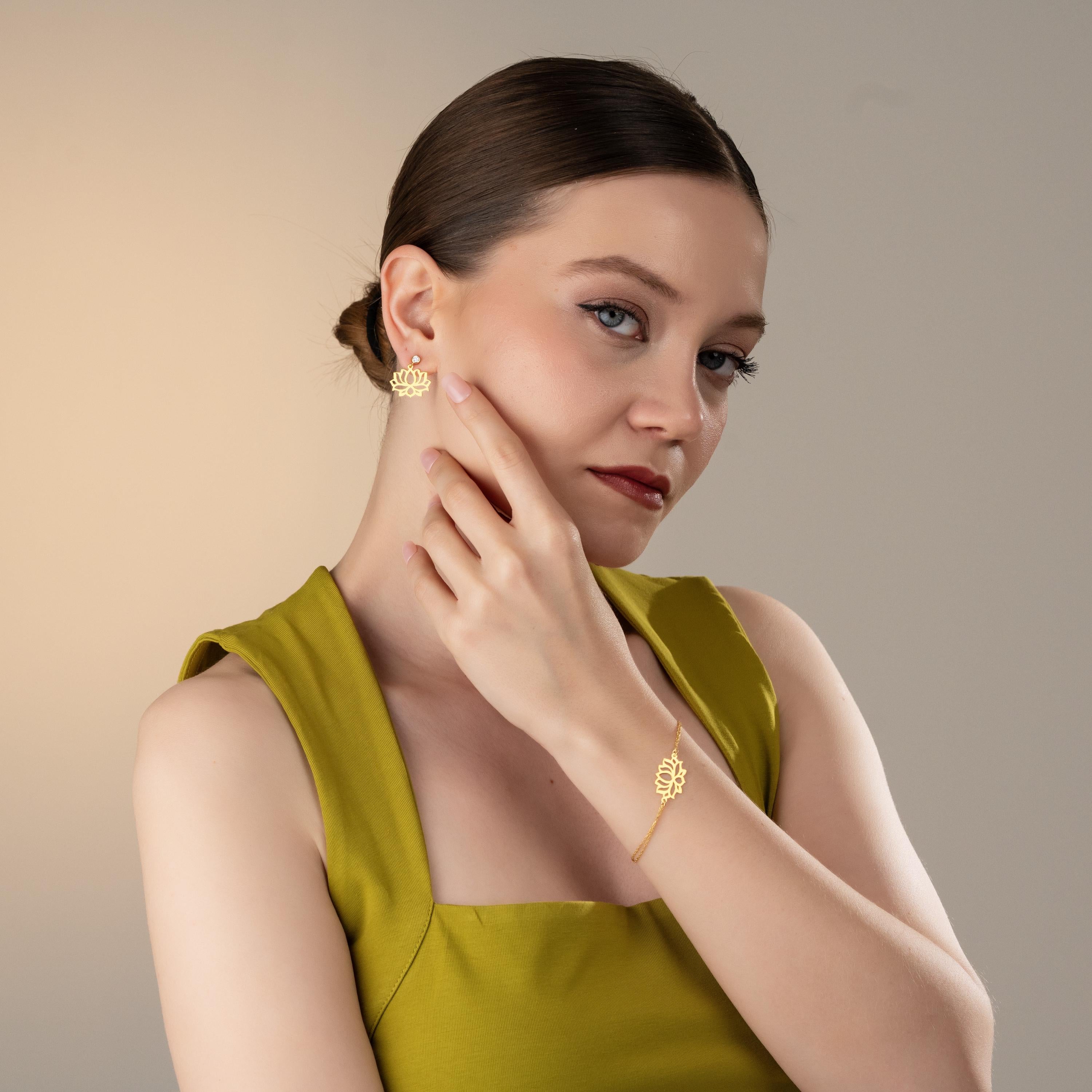 Gold Lotus Flower Jewelry Set - Sterling Silver