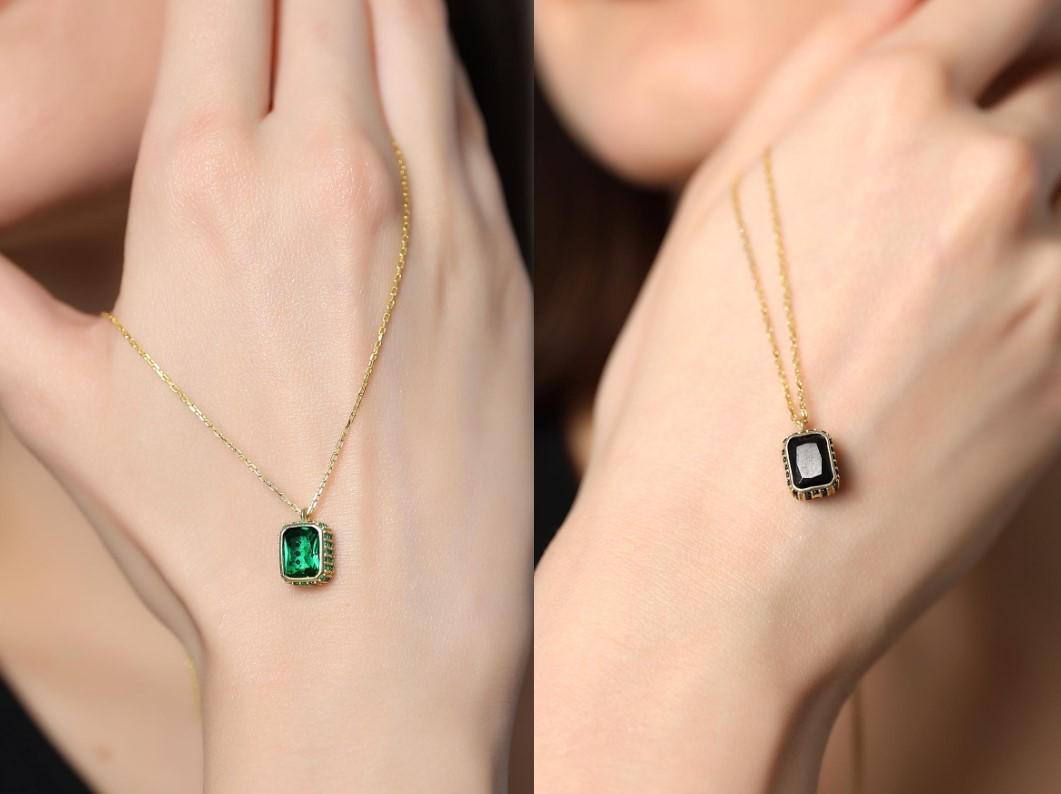Baguette Emerald Necklace - Sterling Silver