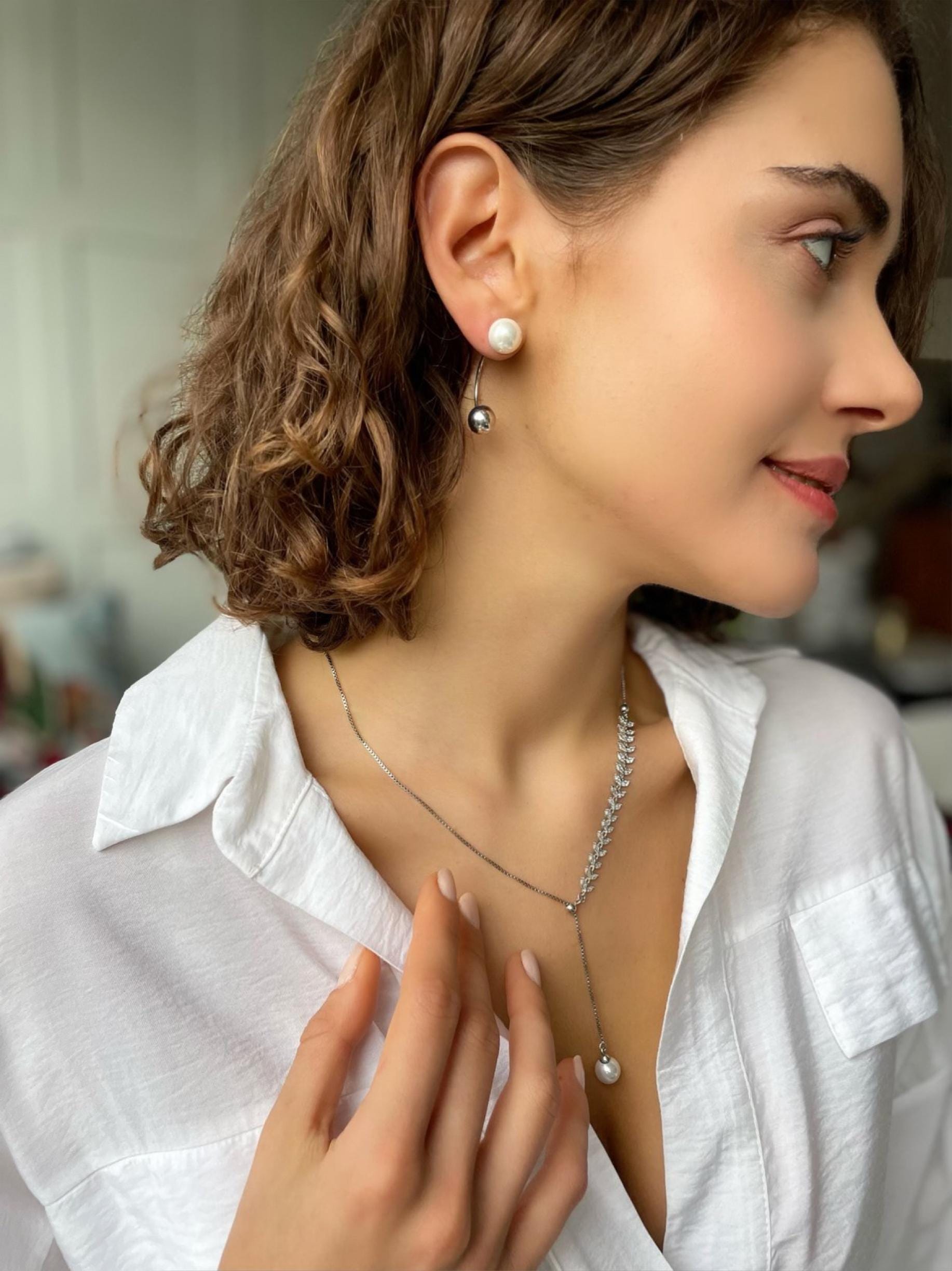 Pearl Slider Jewelry Set - Sterling Silver