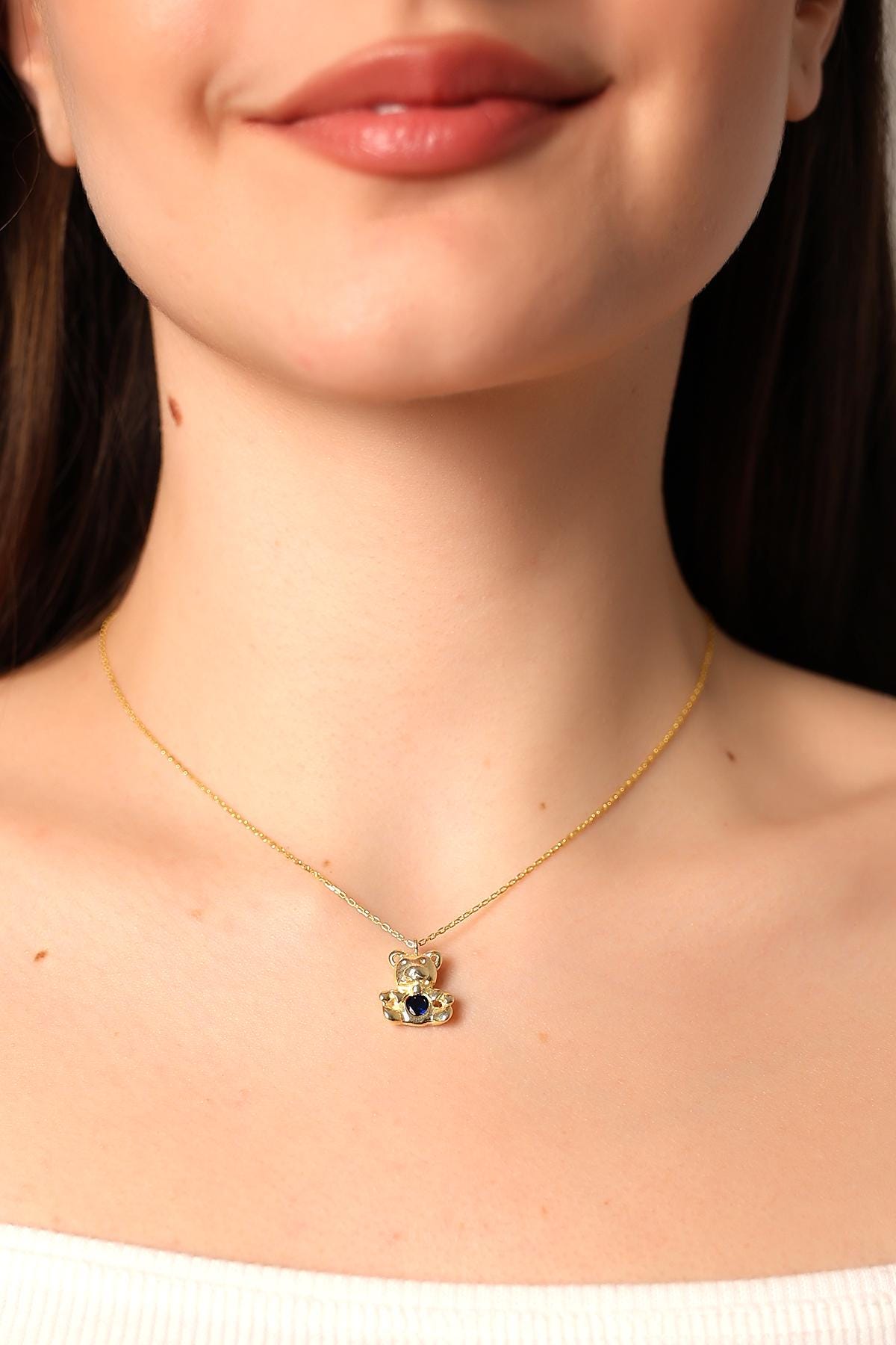 Cute Gold Teddy Bear Necklace - Sterling Silver