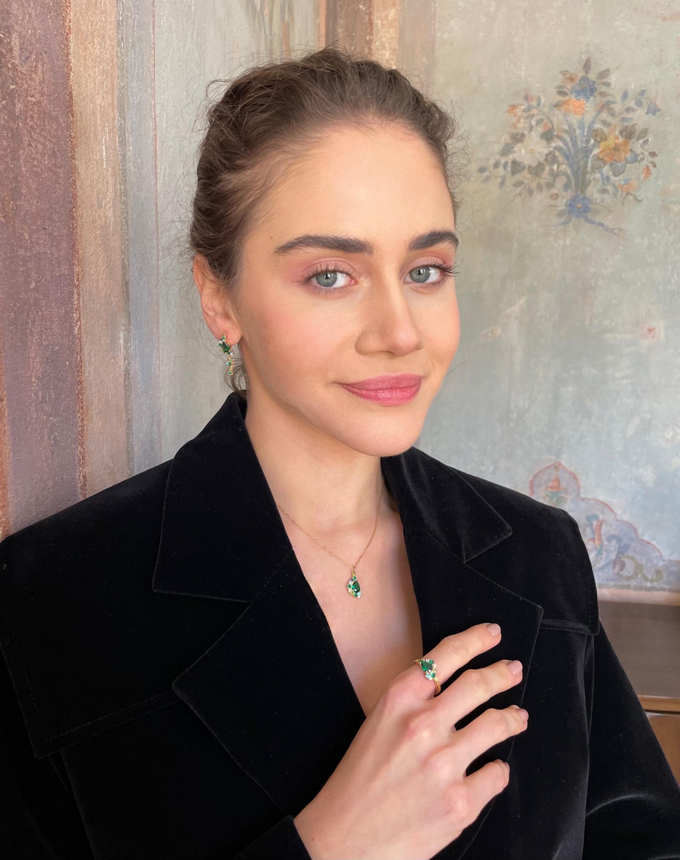 Vintage Emerald Rhinestone Set - Sterling Silver