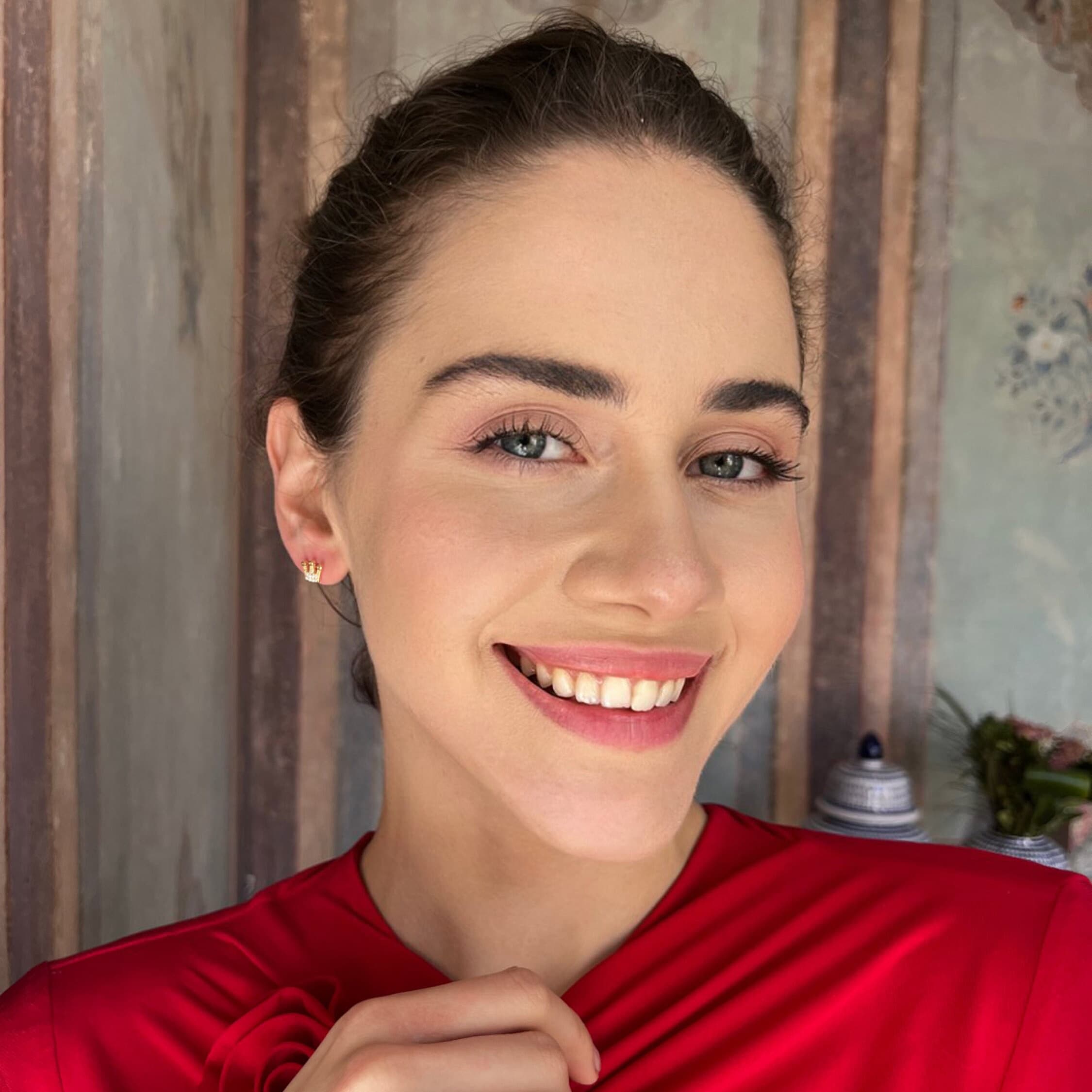 Elegant CZ Crown Stud Earrings - Sterling Silver