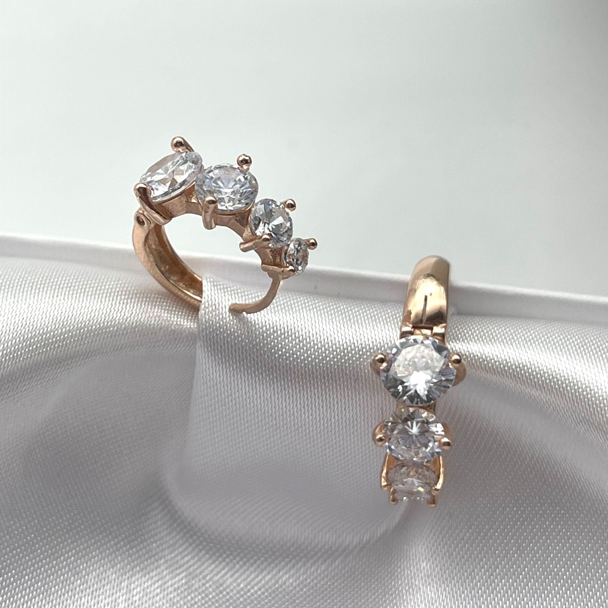 Rose Gold CZ Huggie Hoop Earrings - Sterling Silver