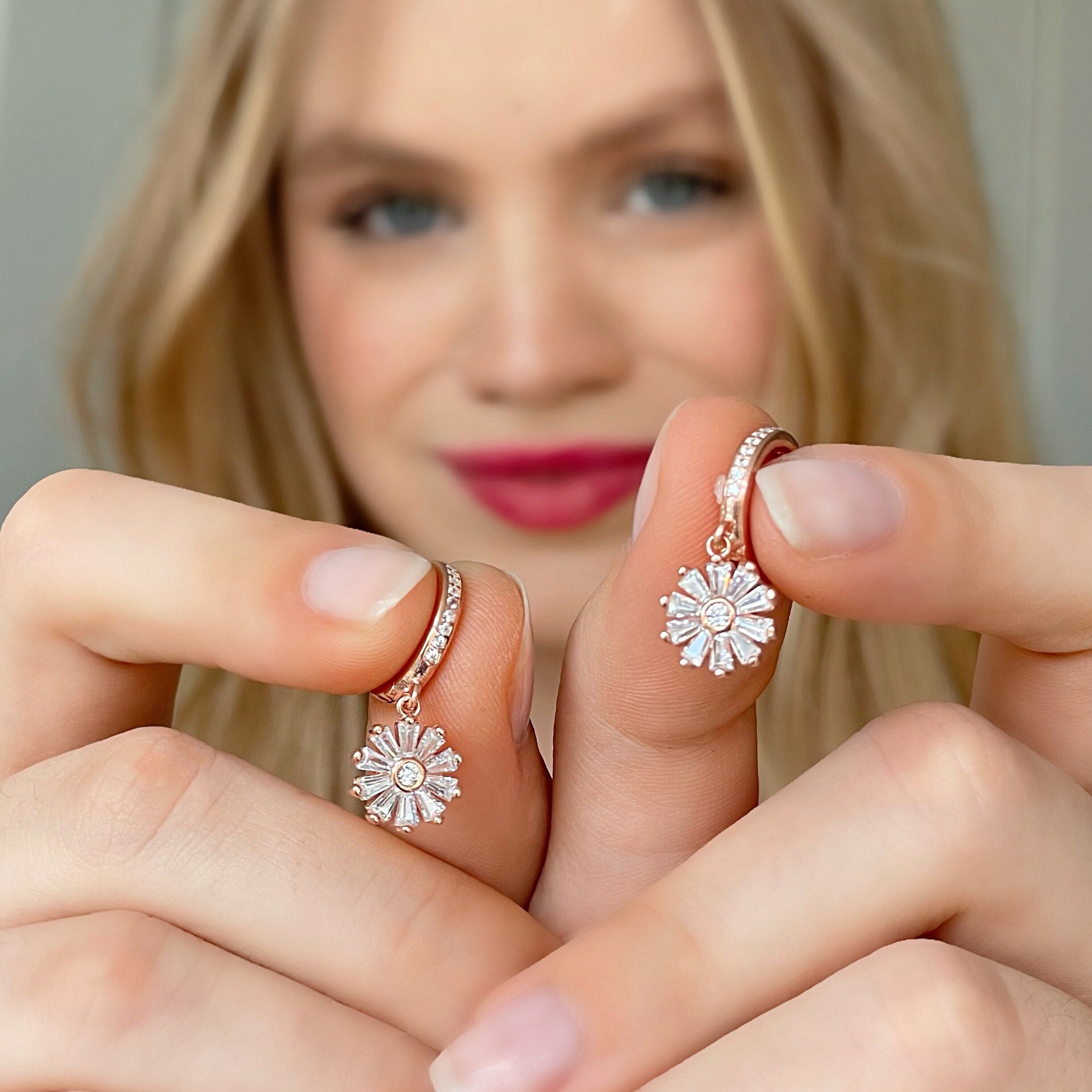 Daisy Dangle CZ Earrings - Sterling Silver