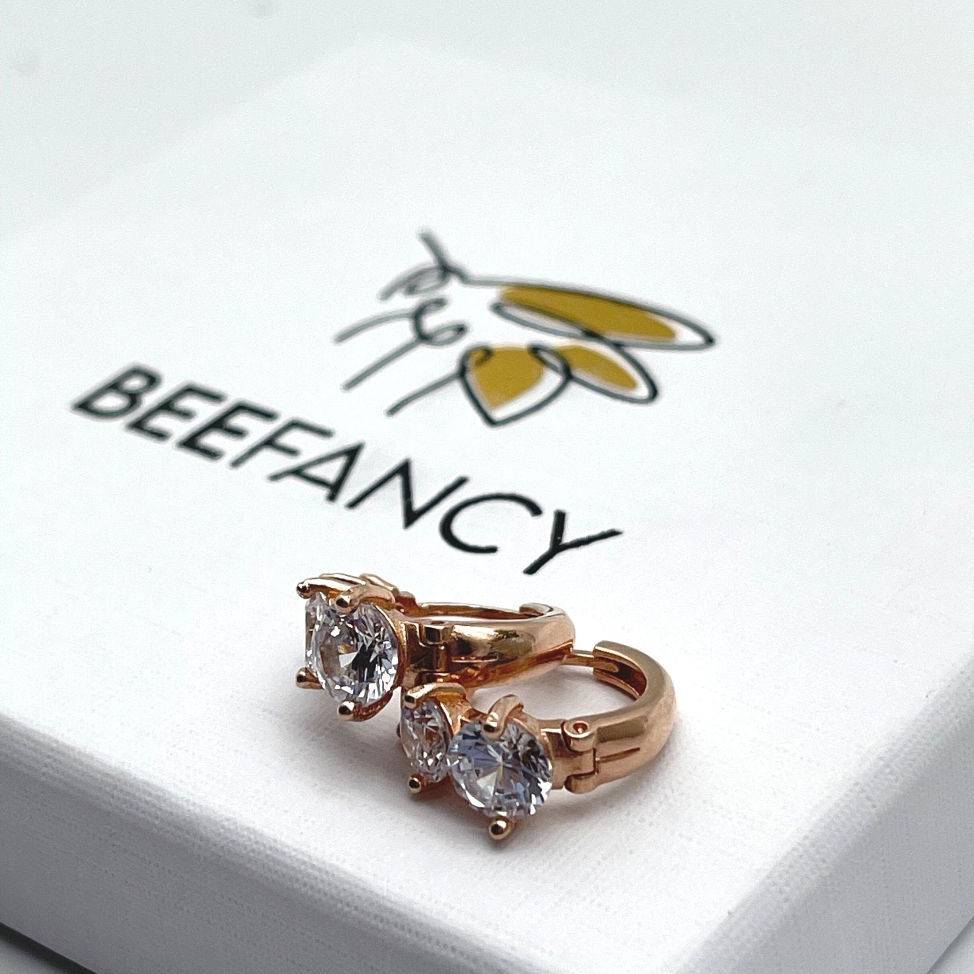 Rose Gold CZ Huggie Hoop Earrings - Sterling Silver