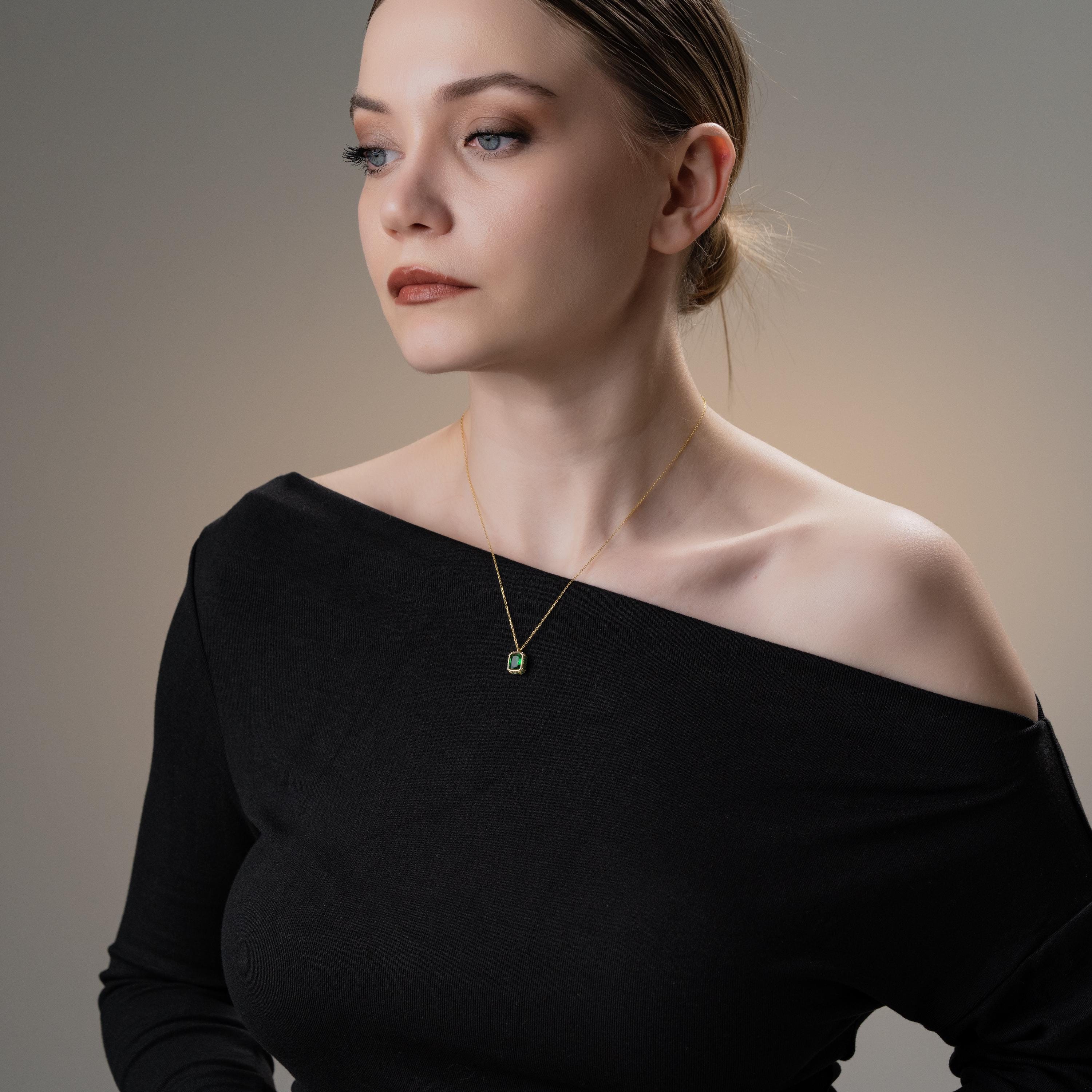 Gold Framed Gem Necklace - Sterling Silver