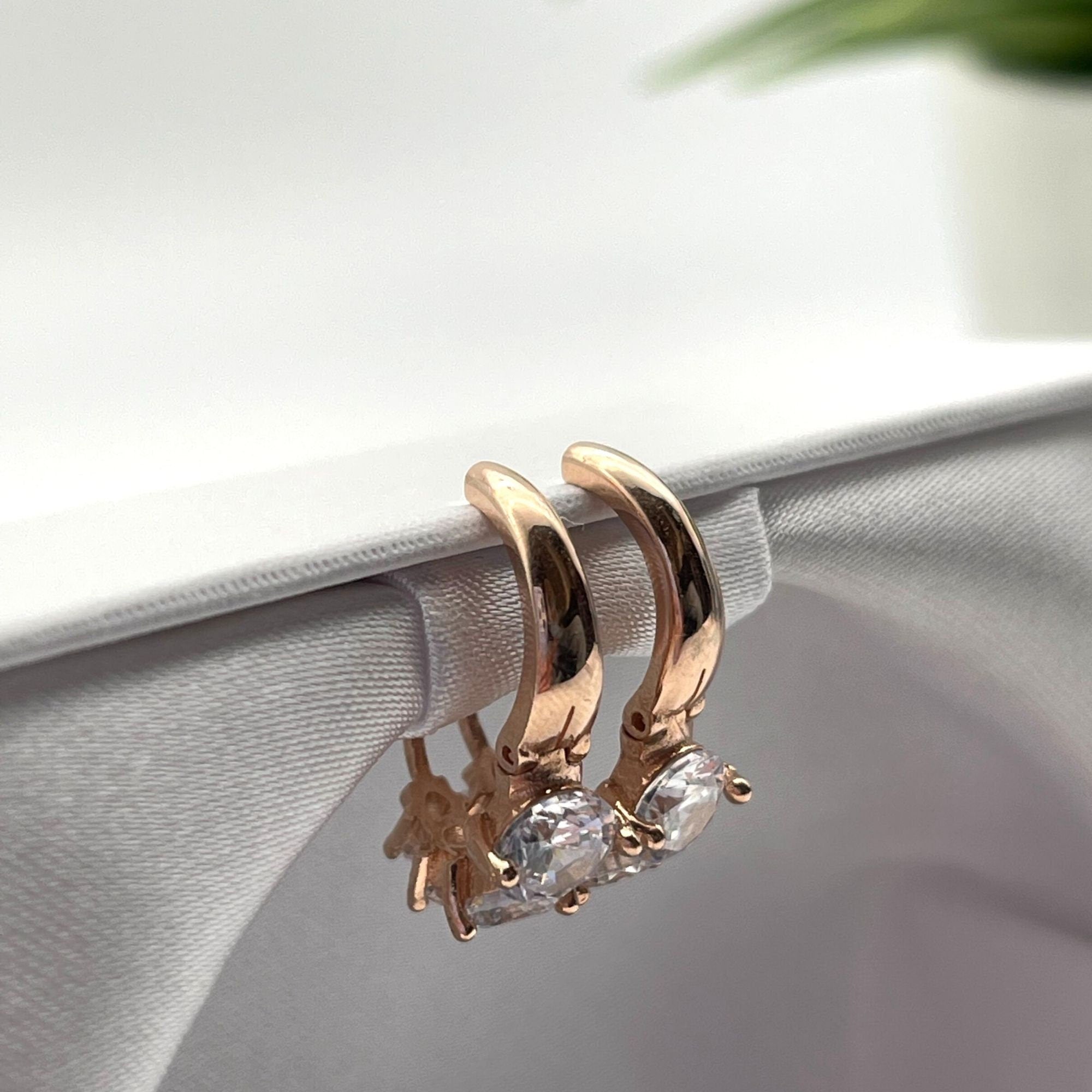 Rose Gold CZ Huggie Hoop Earrings - Sterling Silver