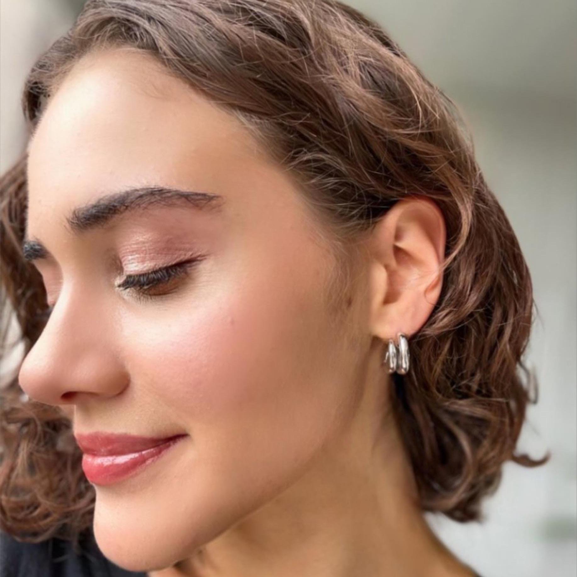 Chunky Double Hoop Earrings - Sterling Silver