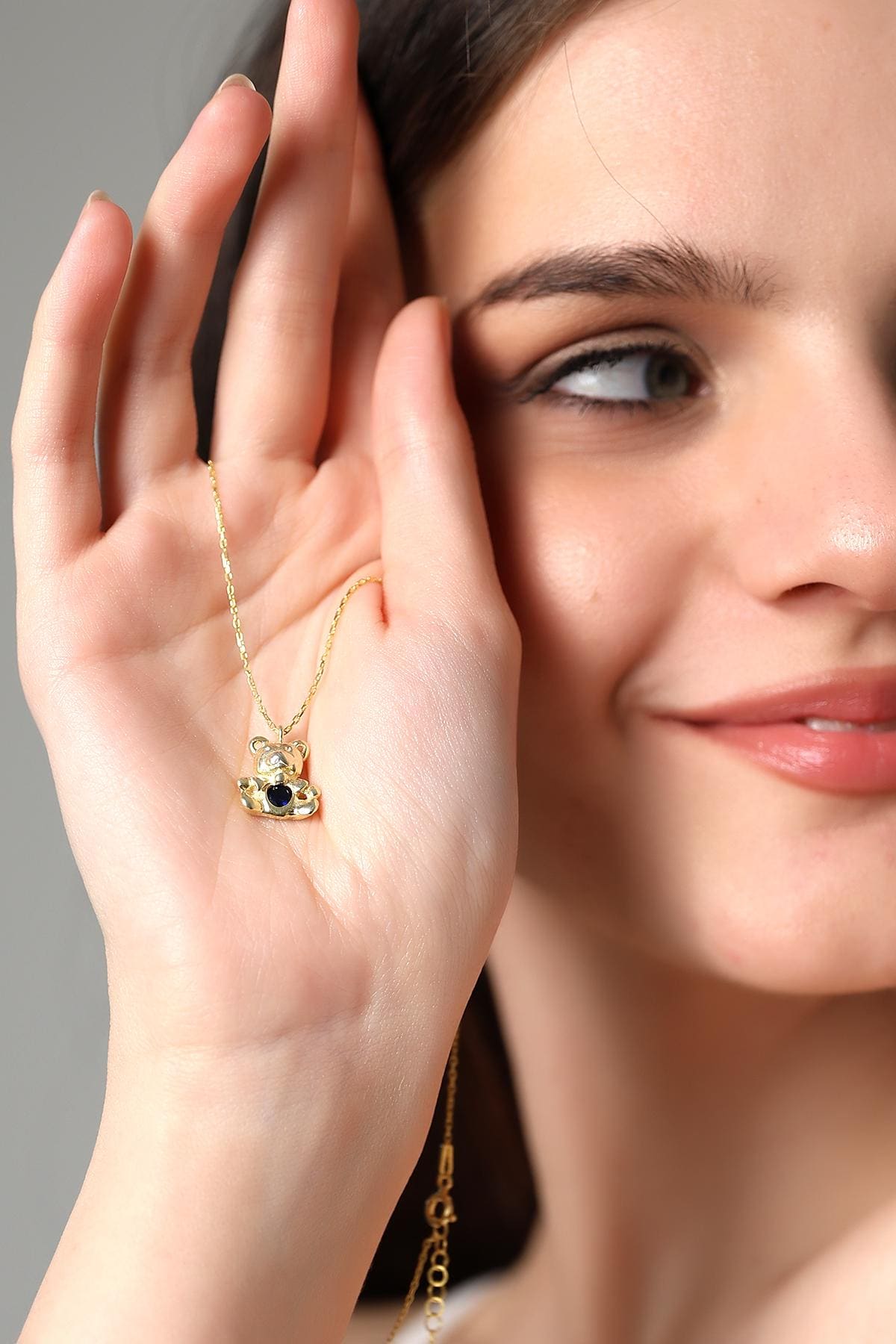 Cute Gold Teddy Bear Necklace - Sterling Silver