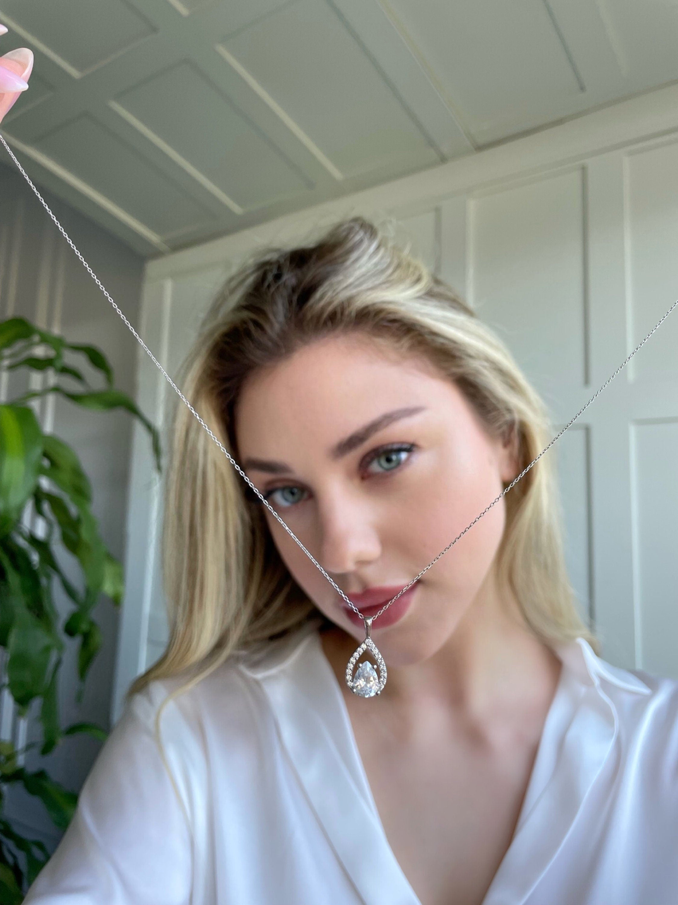 Zirconia Frame Birthstone Necklace - Sterling Silver