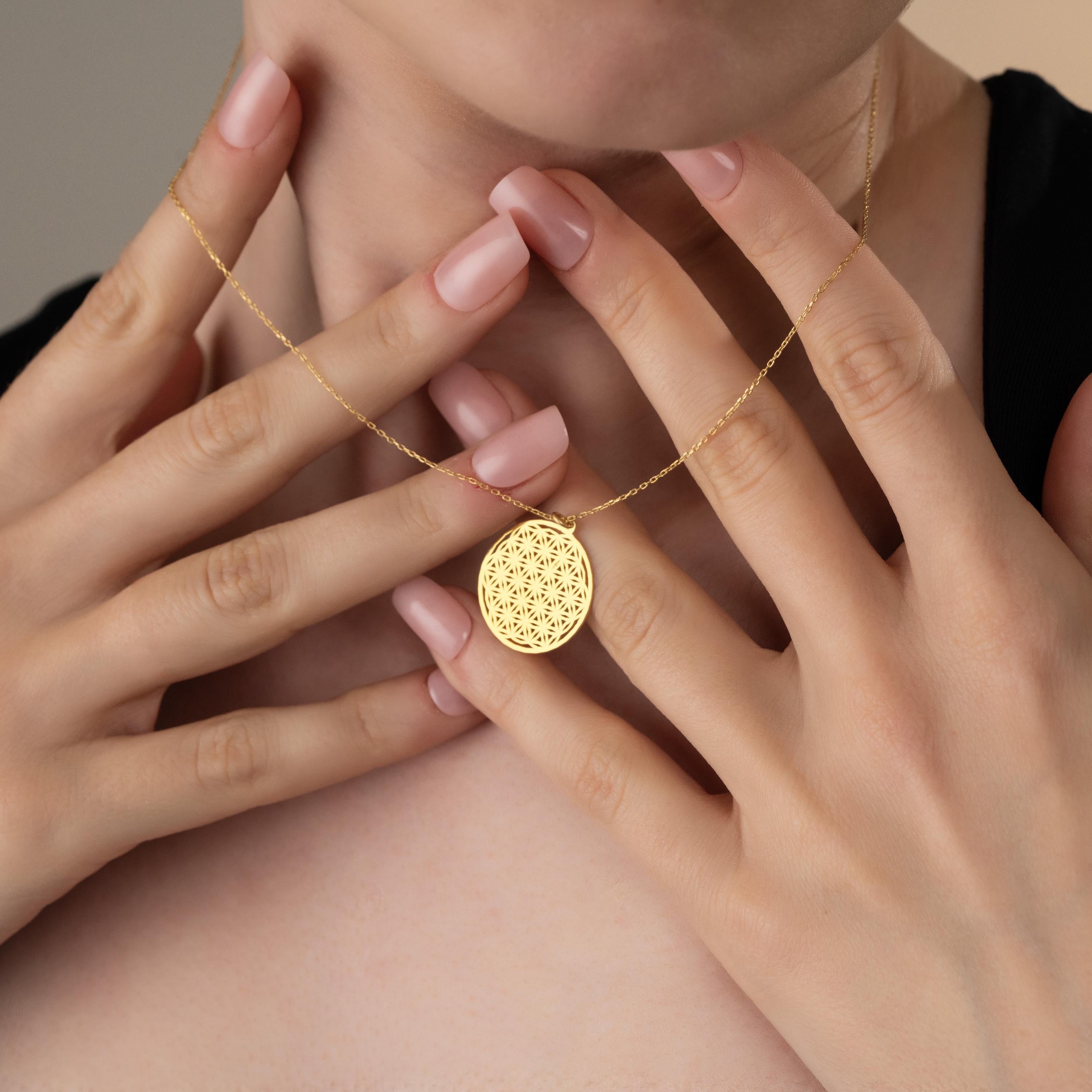 Gold Flower Of Life Medallion Necklace - Sterling Silver