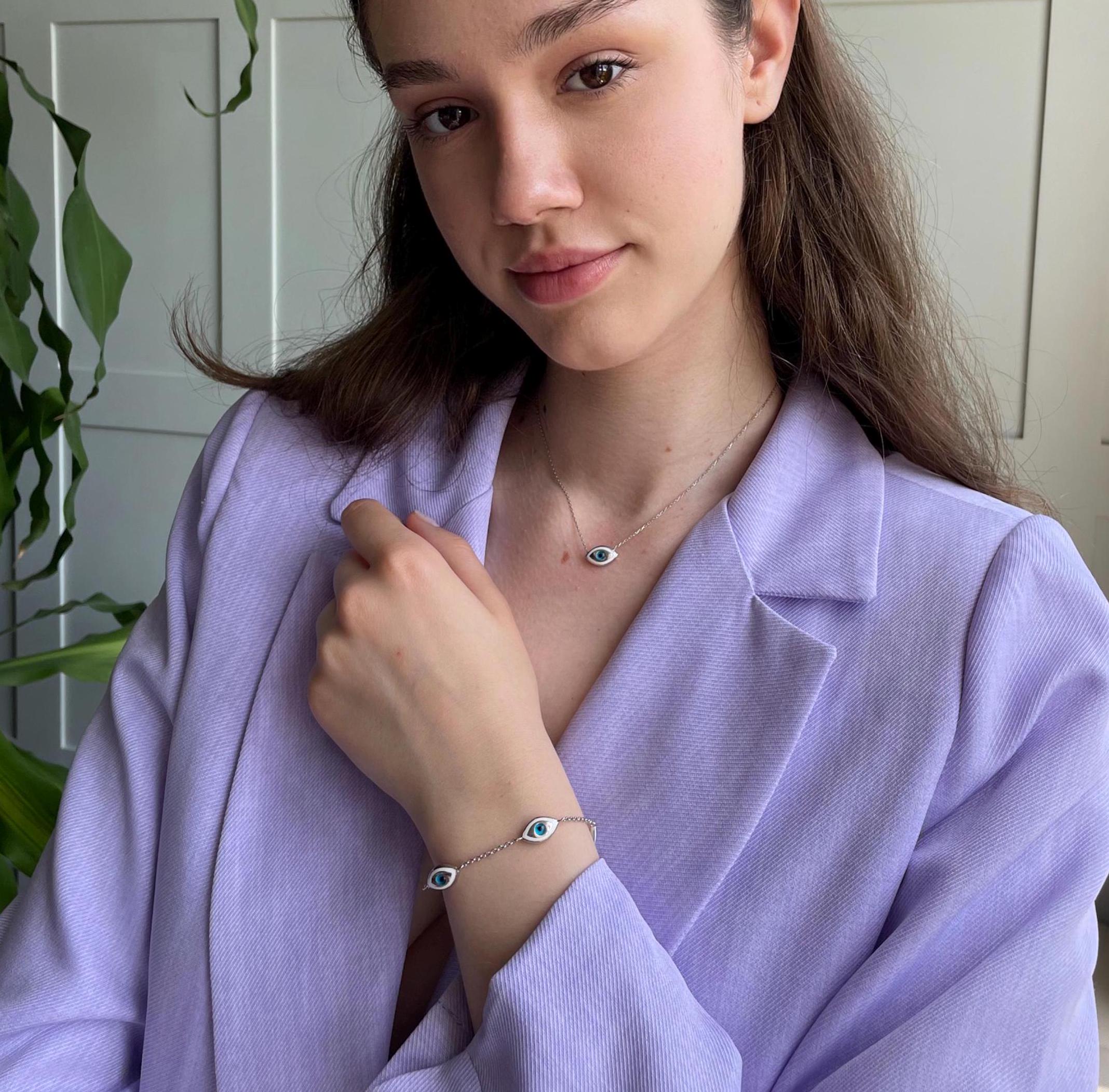 Marquise Evil Eye Protection Necklace - Sterling Silver