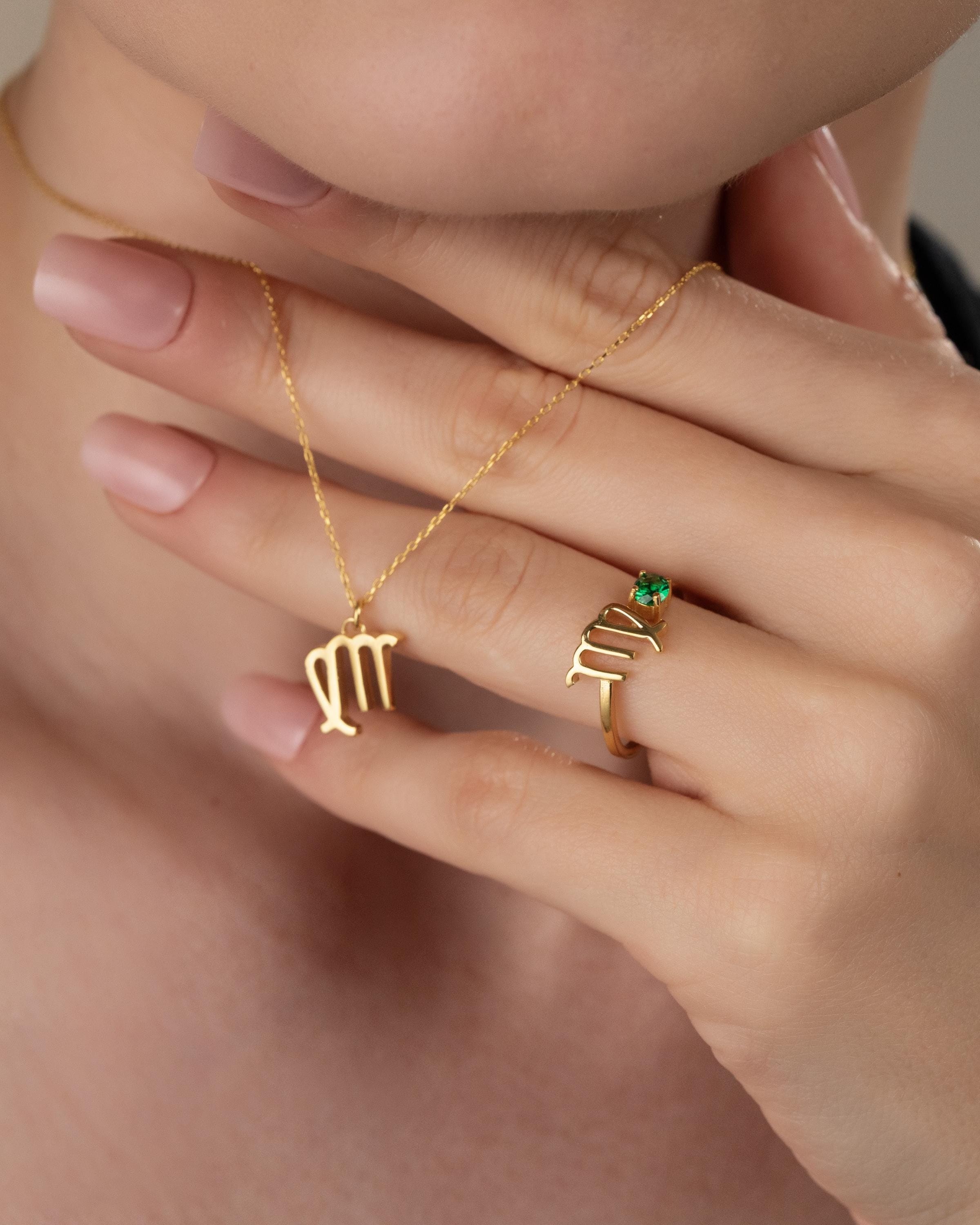 Zodiac Necklace and Ring Set Gold - Sterling Silver