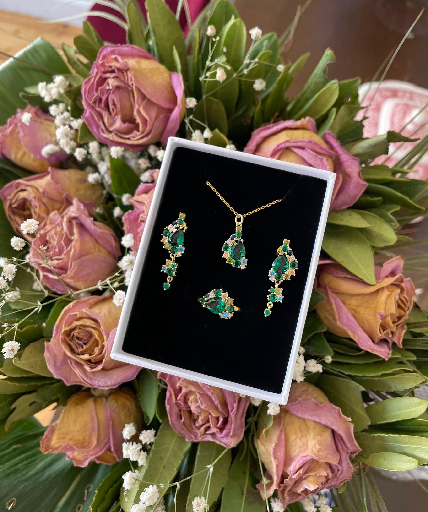 Vintage Emerald Rhinestone Set - Sterling Silver