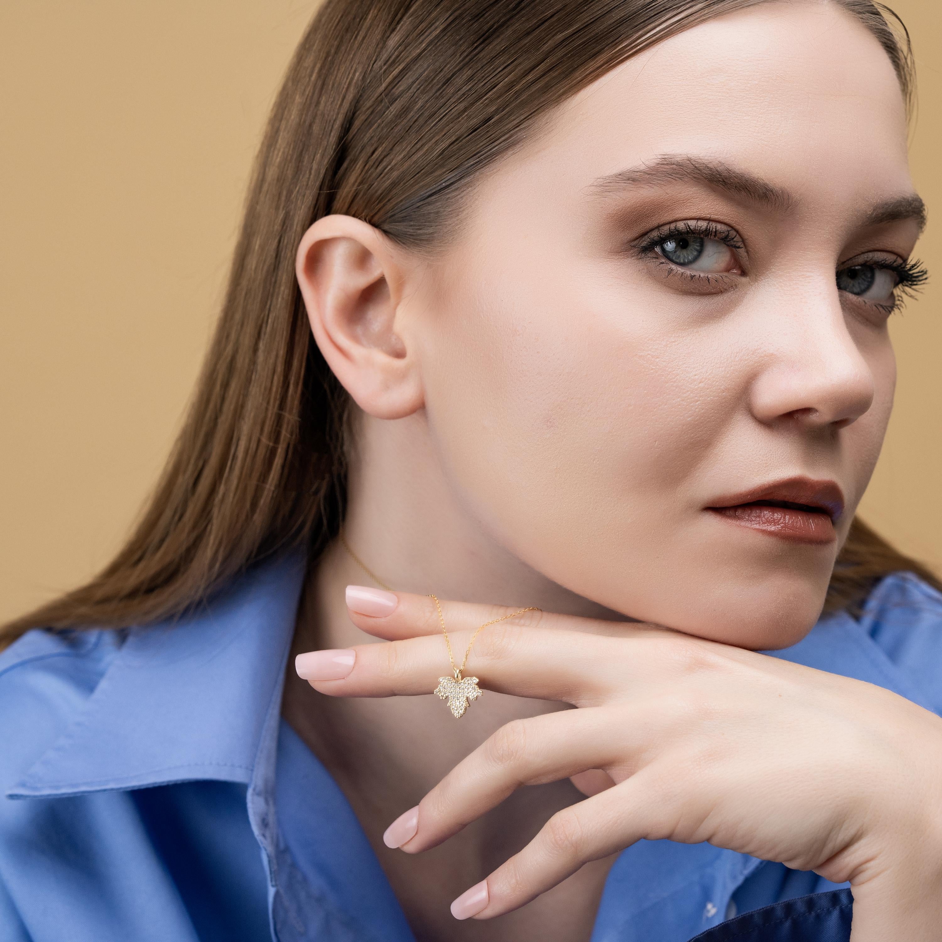 Maple Leaf CZ Pendant Necklace - Sterling Silver