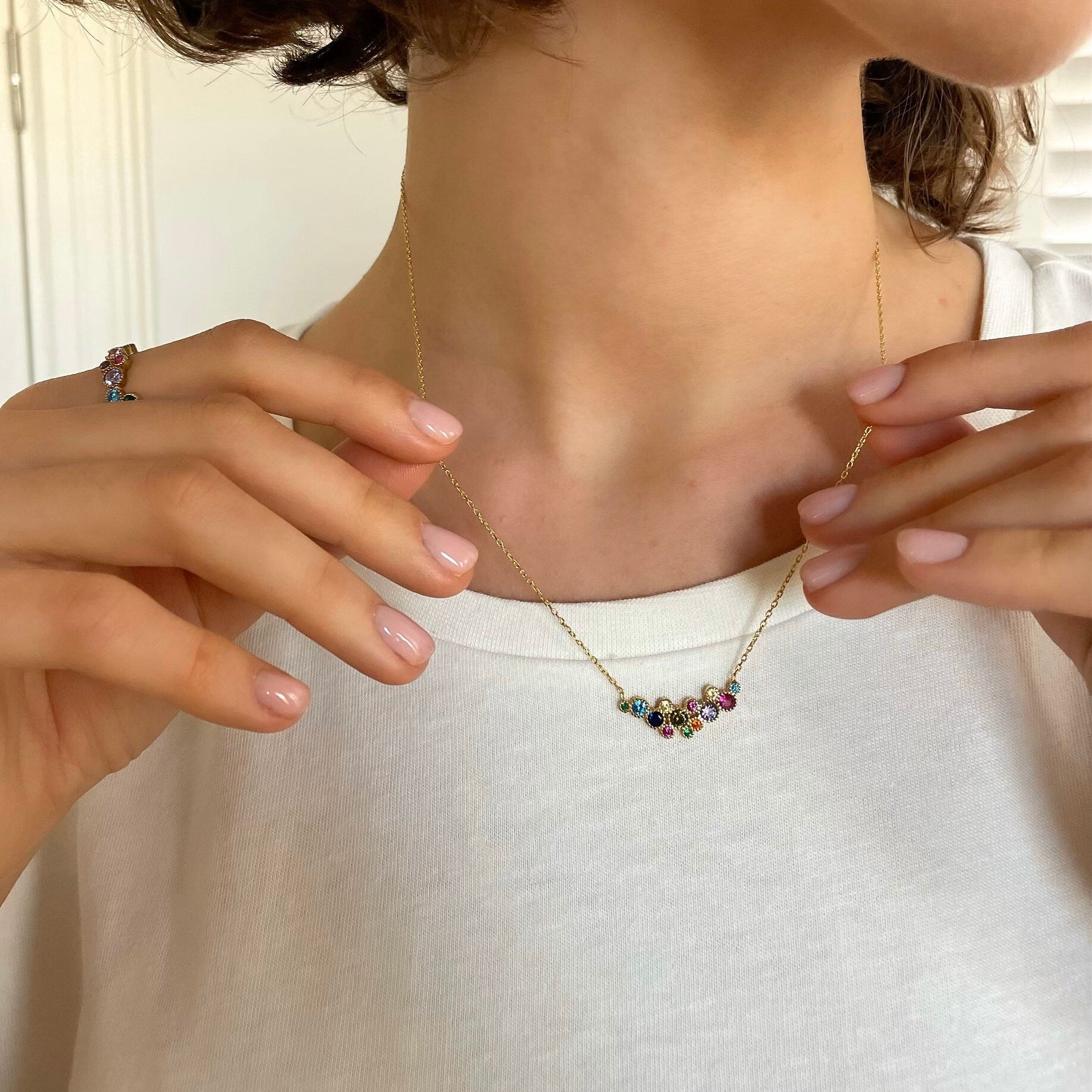 Rainbow Necklace & Eternity Ring Set - Sterling Silver