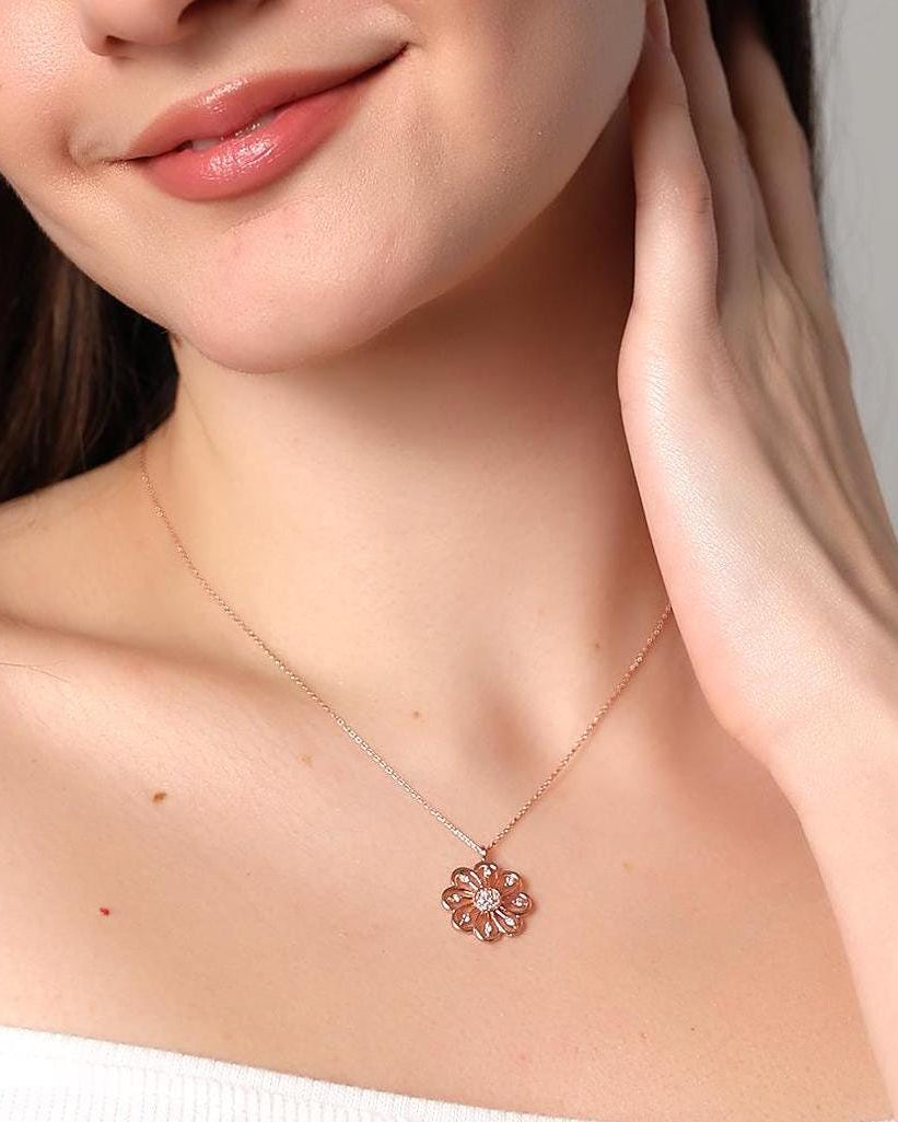 Minimalist Floral Charm Necklace - Sterling Silver