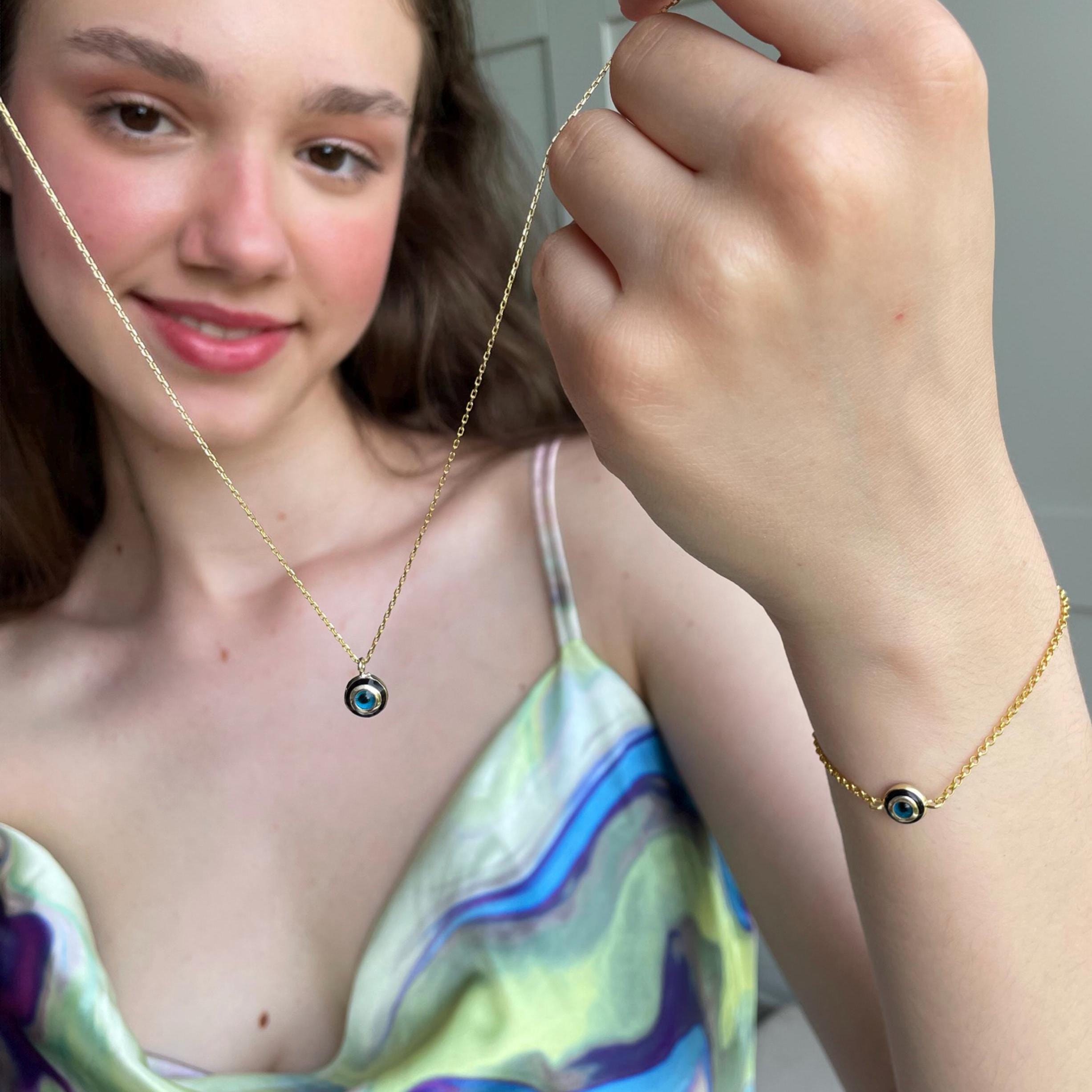 Blue Evil Eye Necklace - Sterling Silver