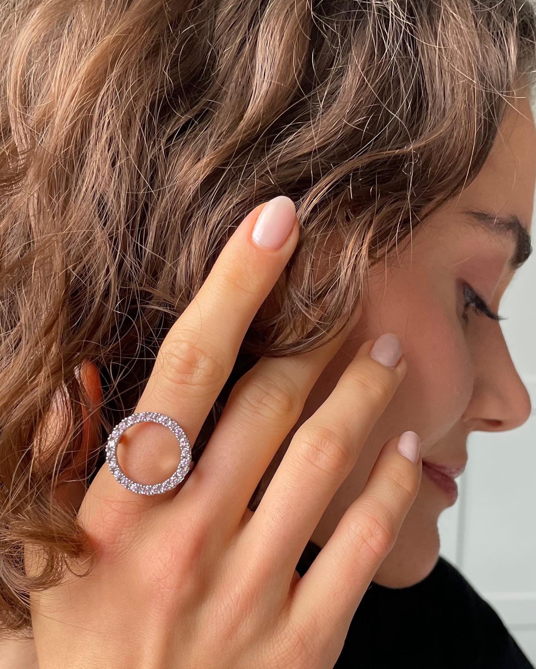 CZ Halo Statement Ring - Sterling Silver