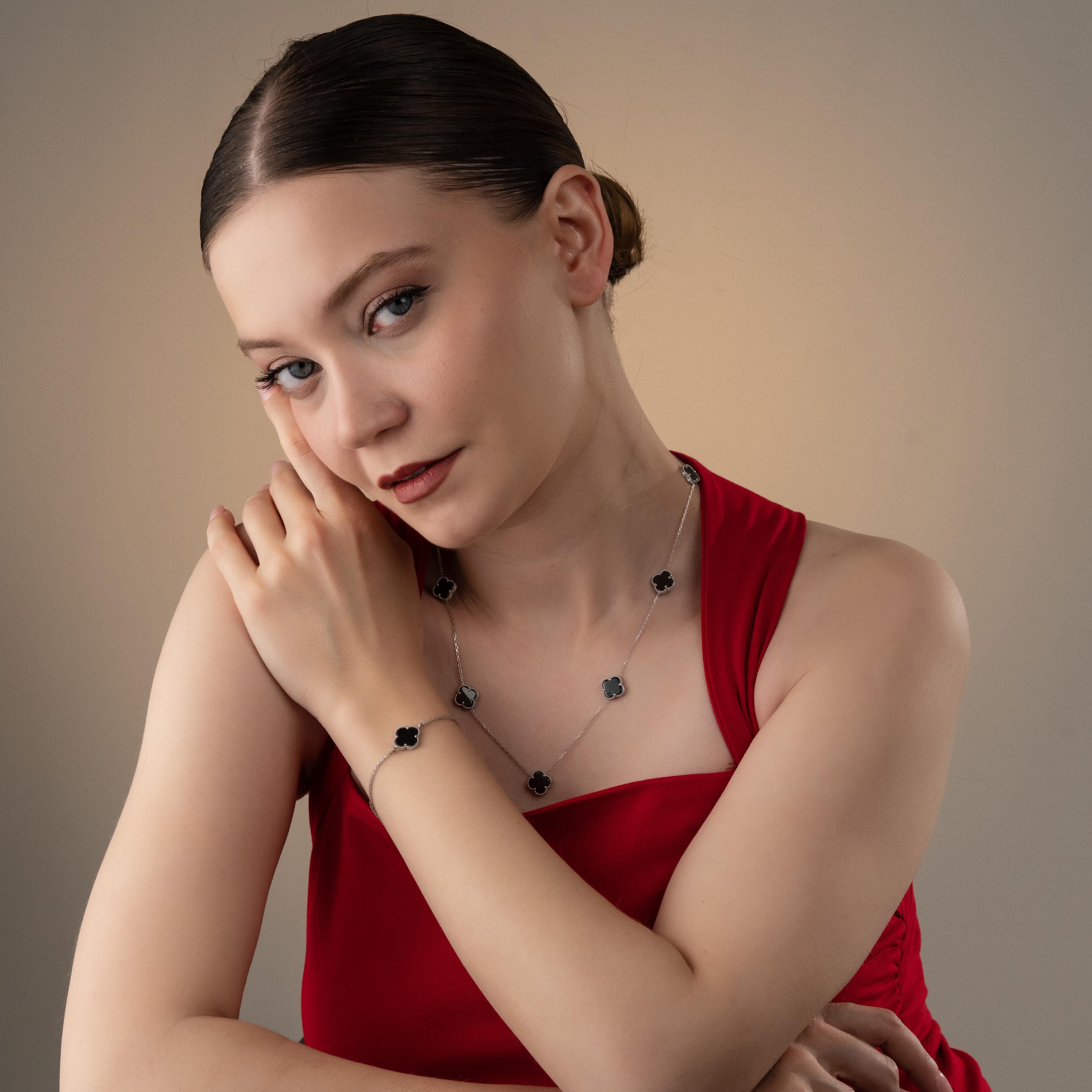 Clover Necklace & Bracelet Set - Sterling Silver