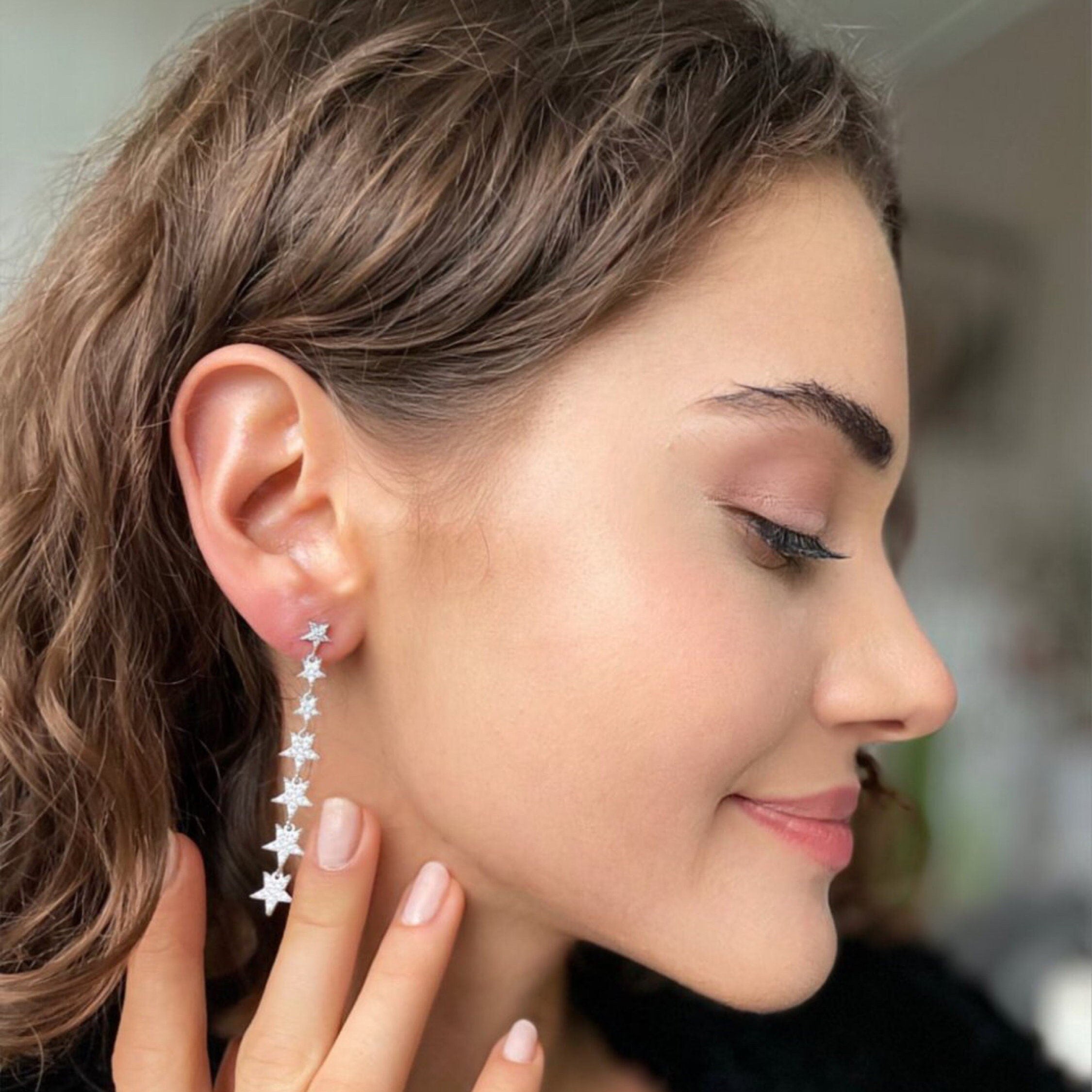 Star Lariat Dangle Earrings - Sterling Silver