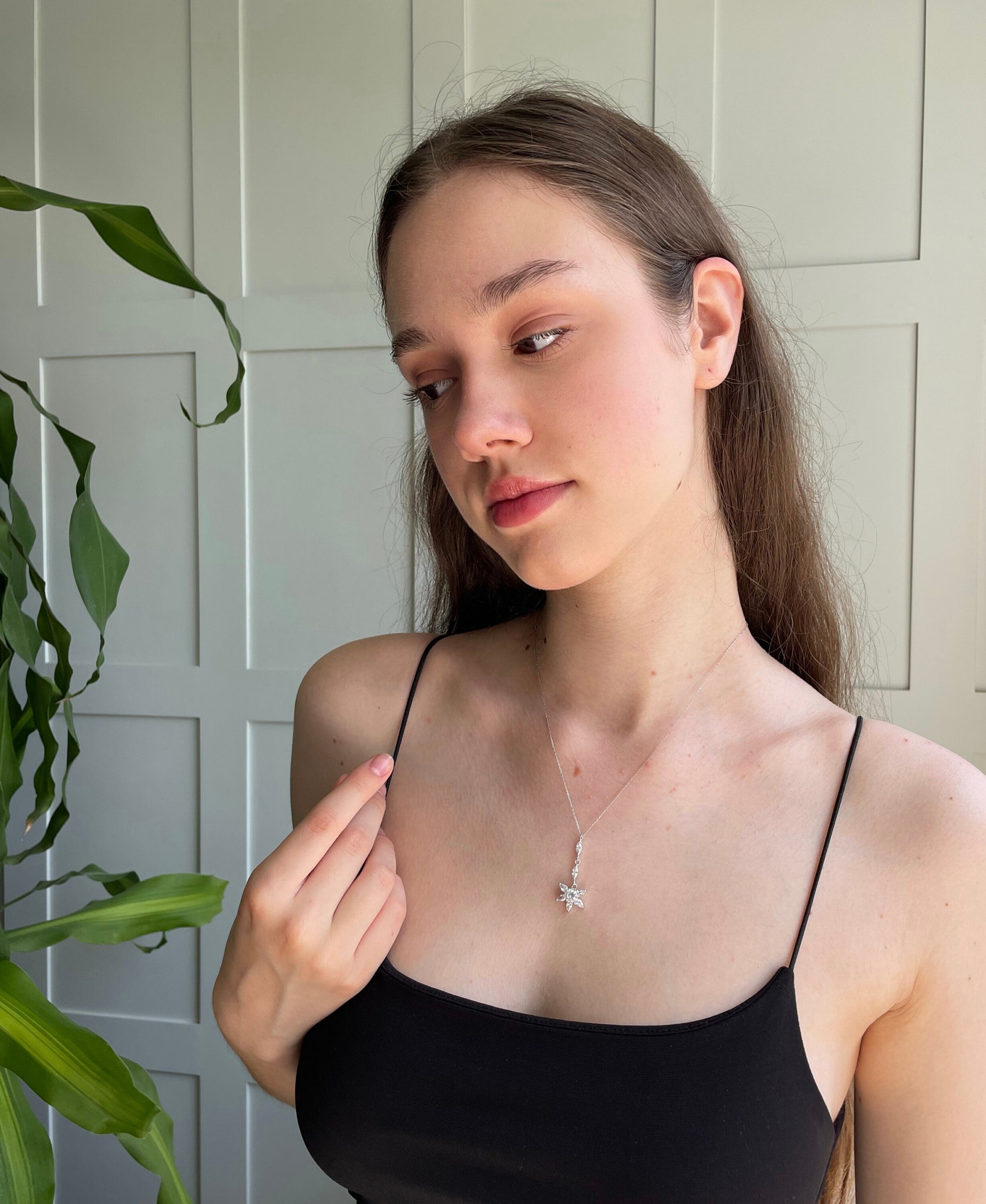 Charming Cz Flower Necklace - Sterling Silver