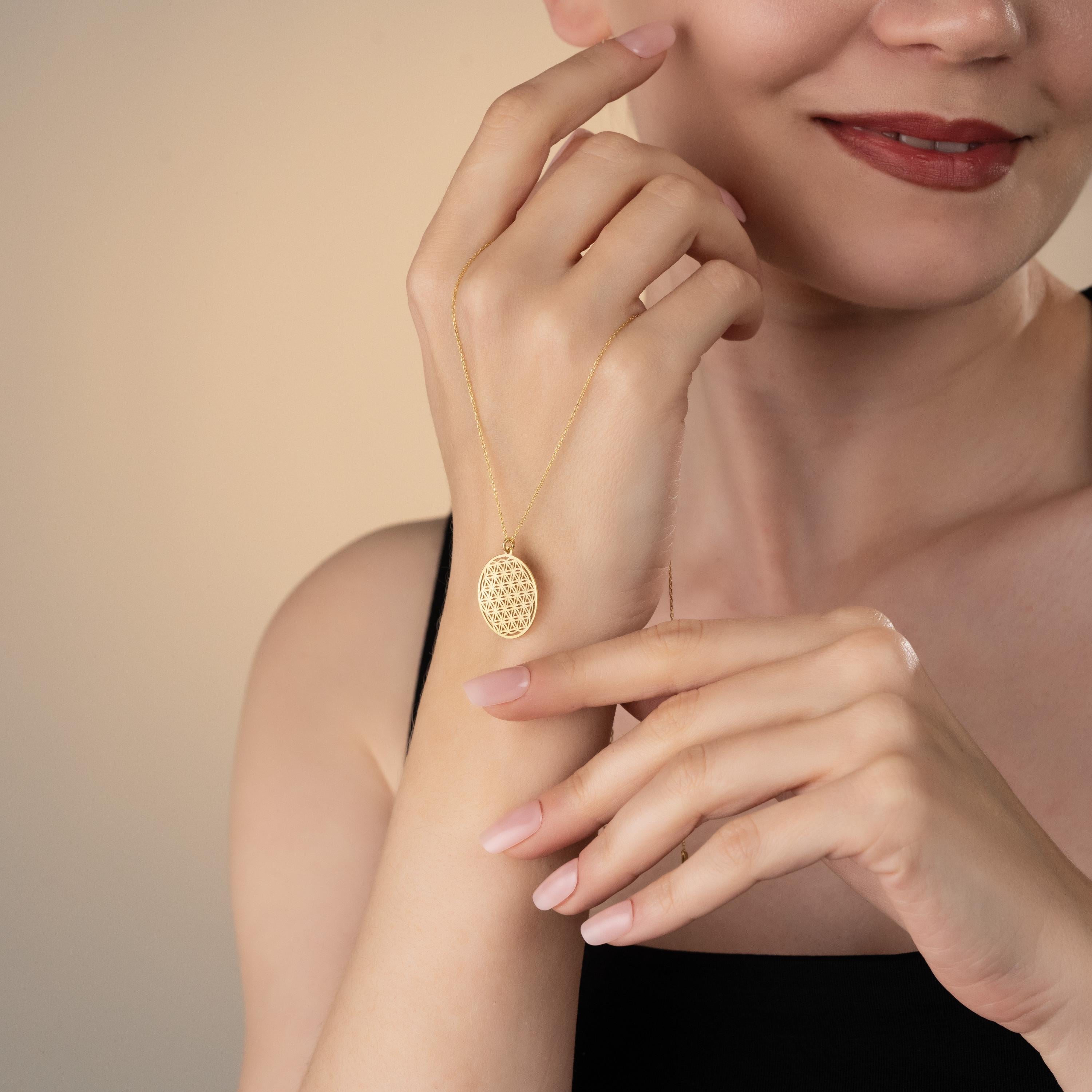 Gold Flower Of Life Medallion Necklace - Sterling Silver