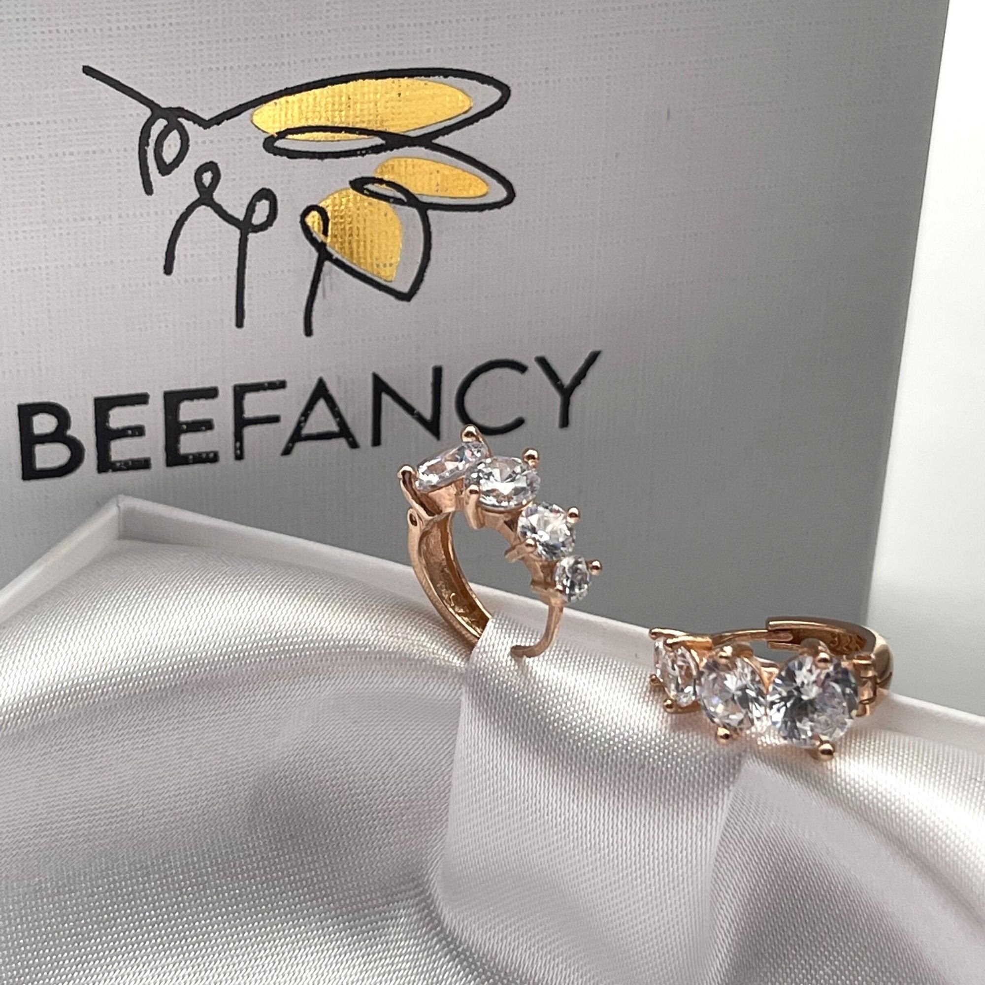 Rose Gold CZ Huggie Hoop Earrings - Sterling Silver