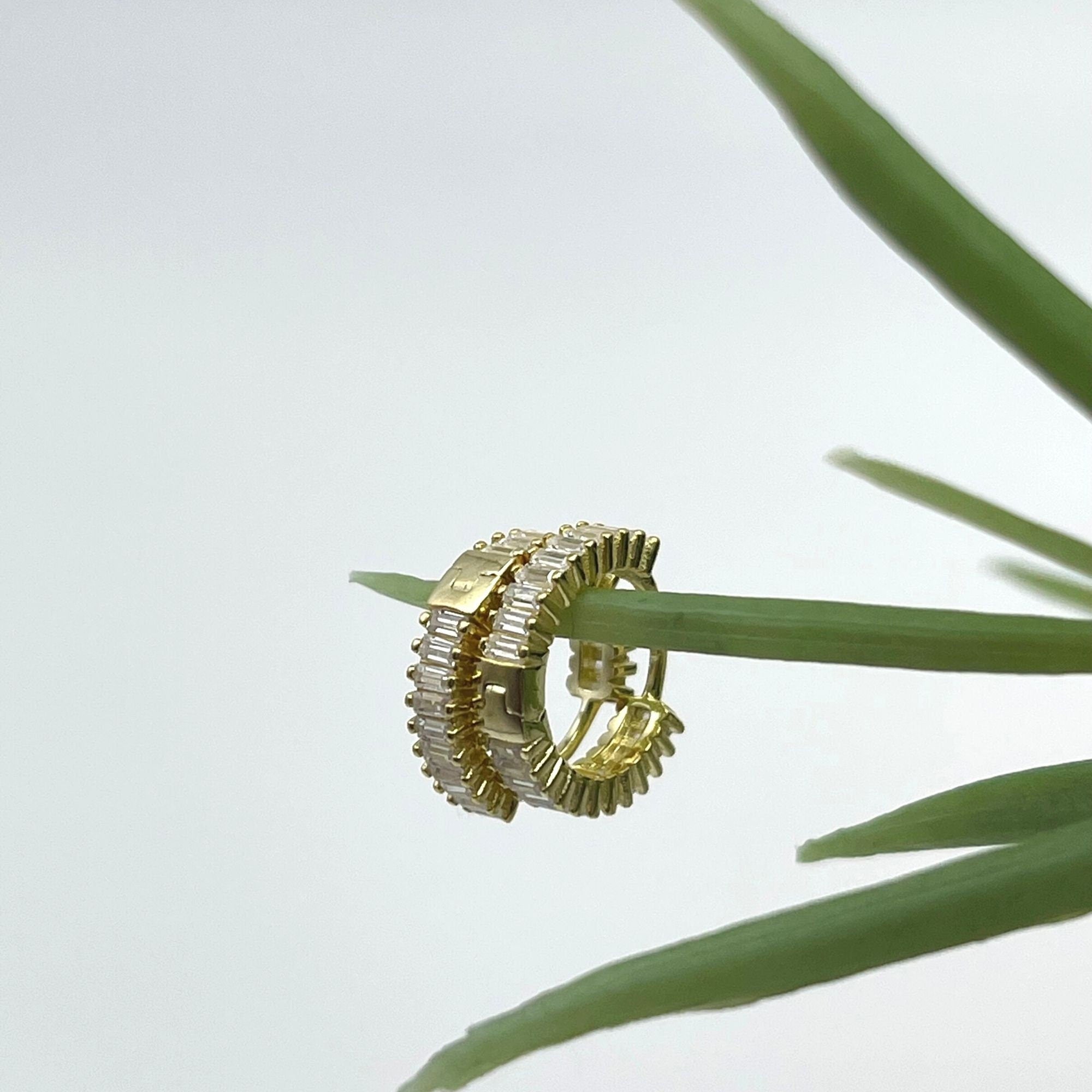 Tiny Baguette Hoop Earrings - Sterling Silver