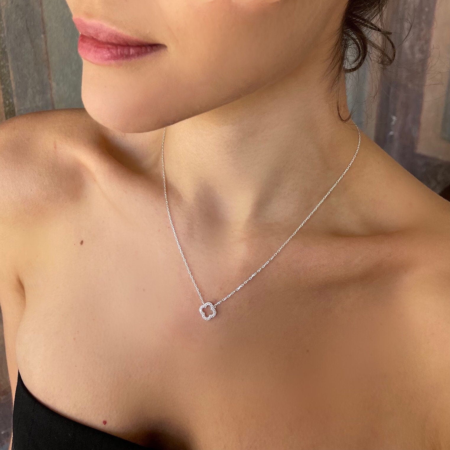 Dainty Four Leaf Clover Necklace - Sterling Silver