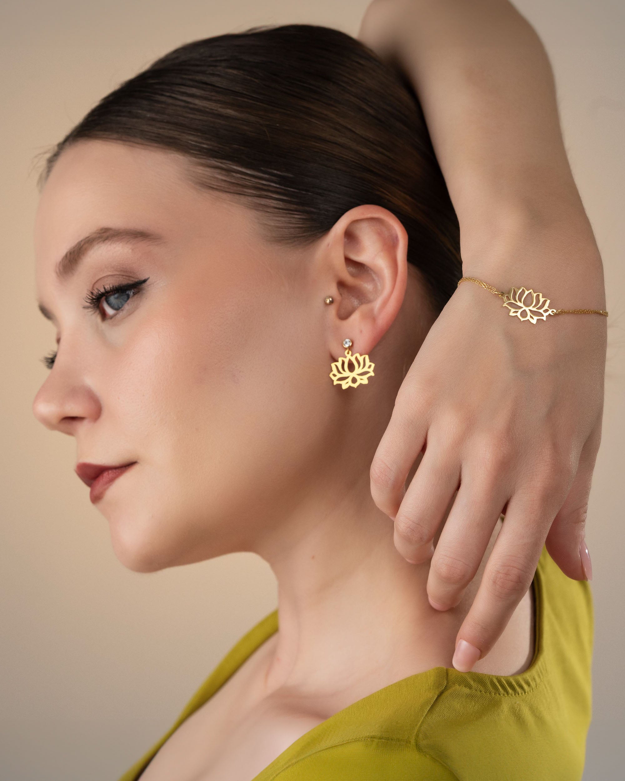 Gold Lotus Flower Jewelry Set - Sterling Silver