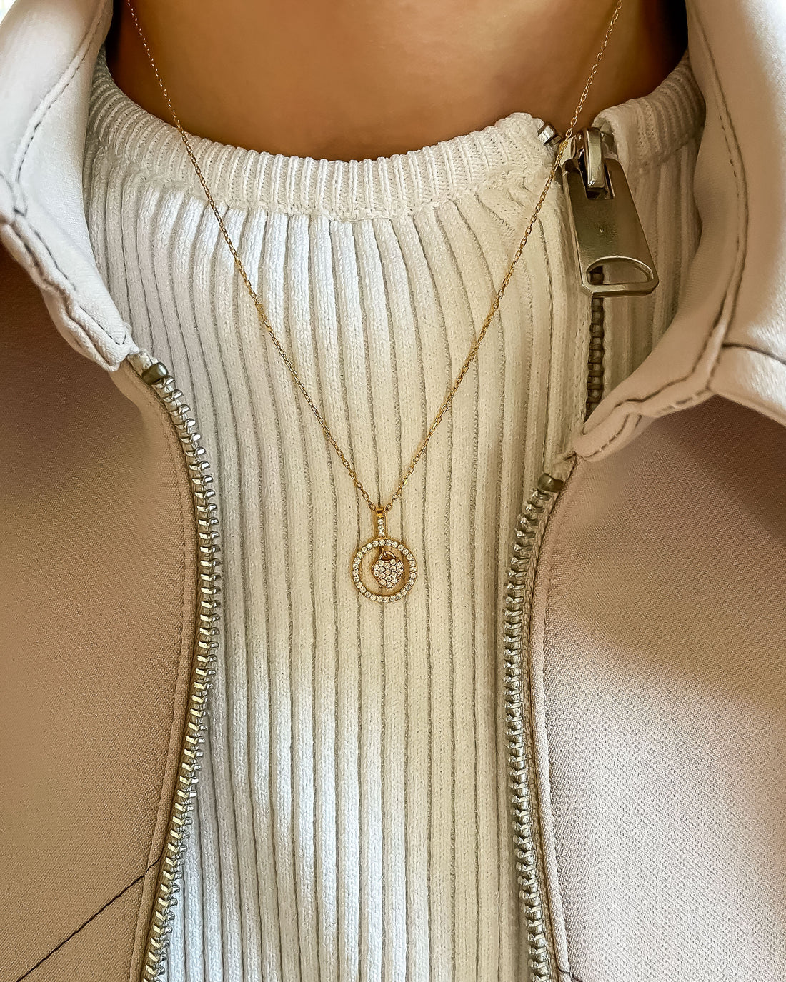 Zirconia Heart Circle Necklace - Sterling Silver