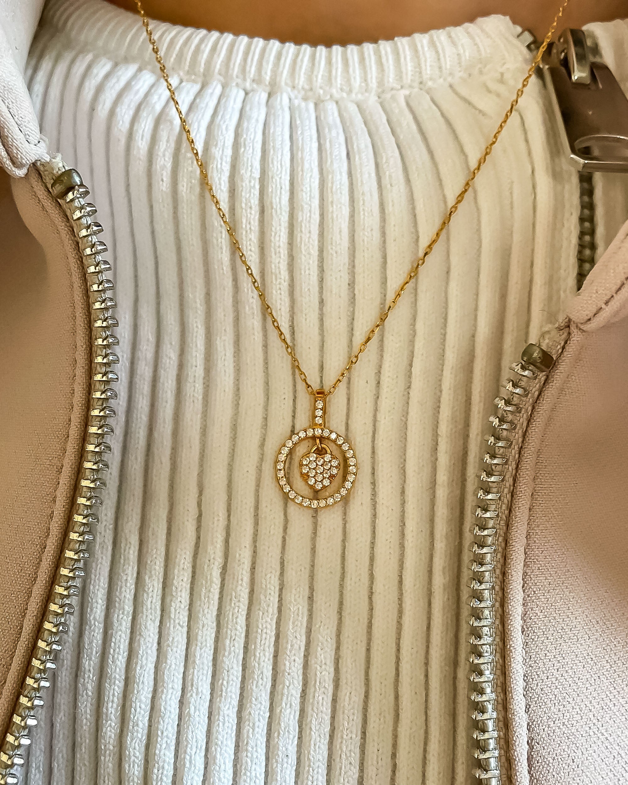Zirconia Heart Circle Necklace - Sterling Silver