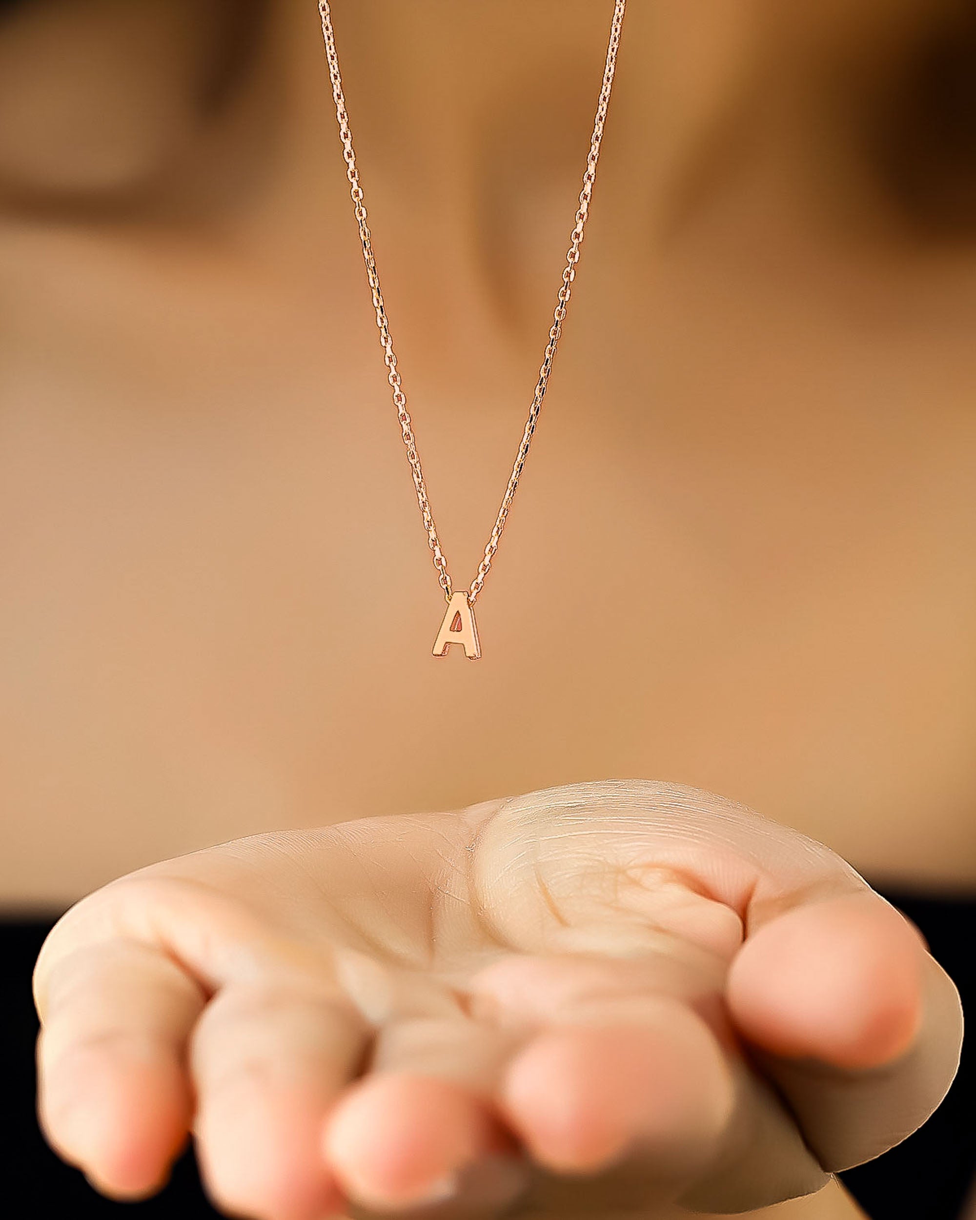 Personalized Initial Letter Necklace - Sterling Silver (Rose Gold)
