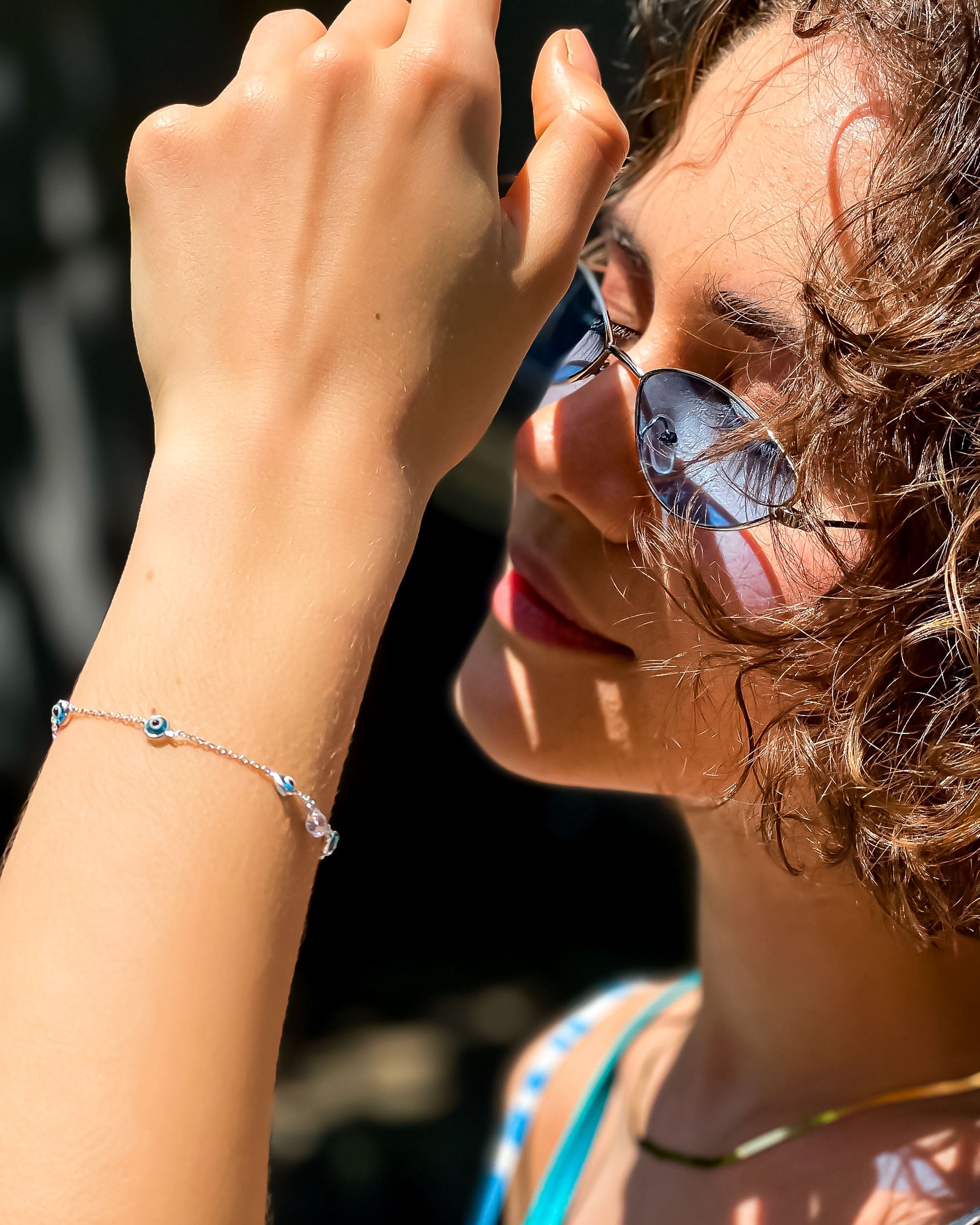 Blue Evil Eye Bead Bracelet - Sterling Silver
