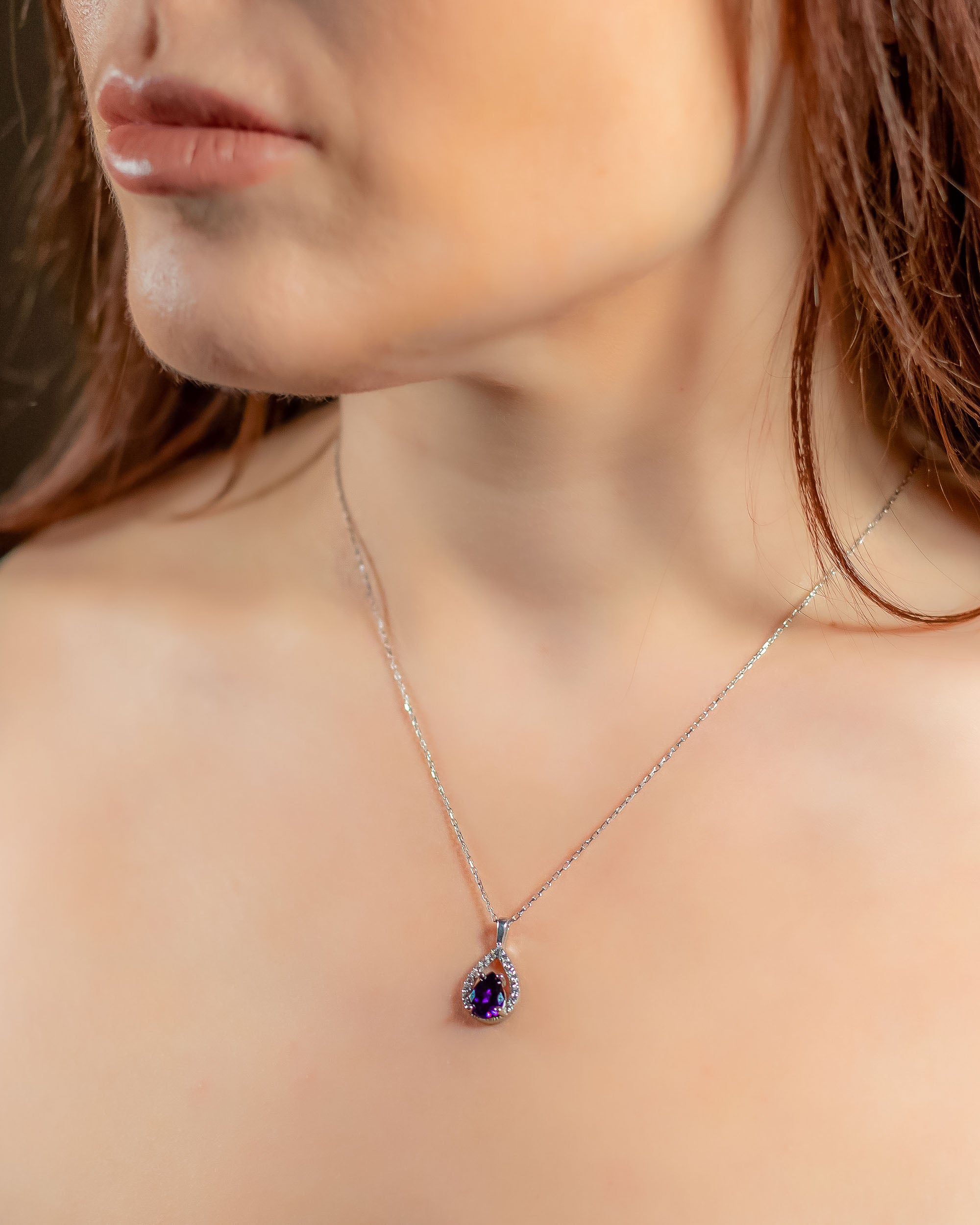 Zirconia Frame Birthstone Necklace - Sterling Silver