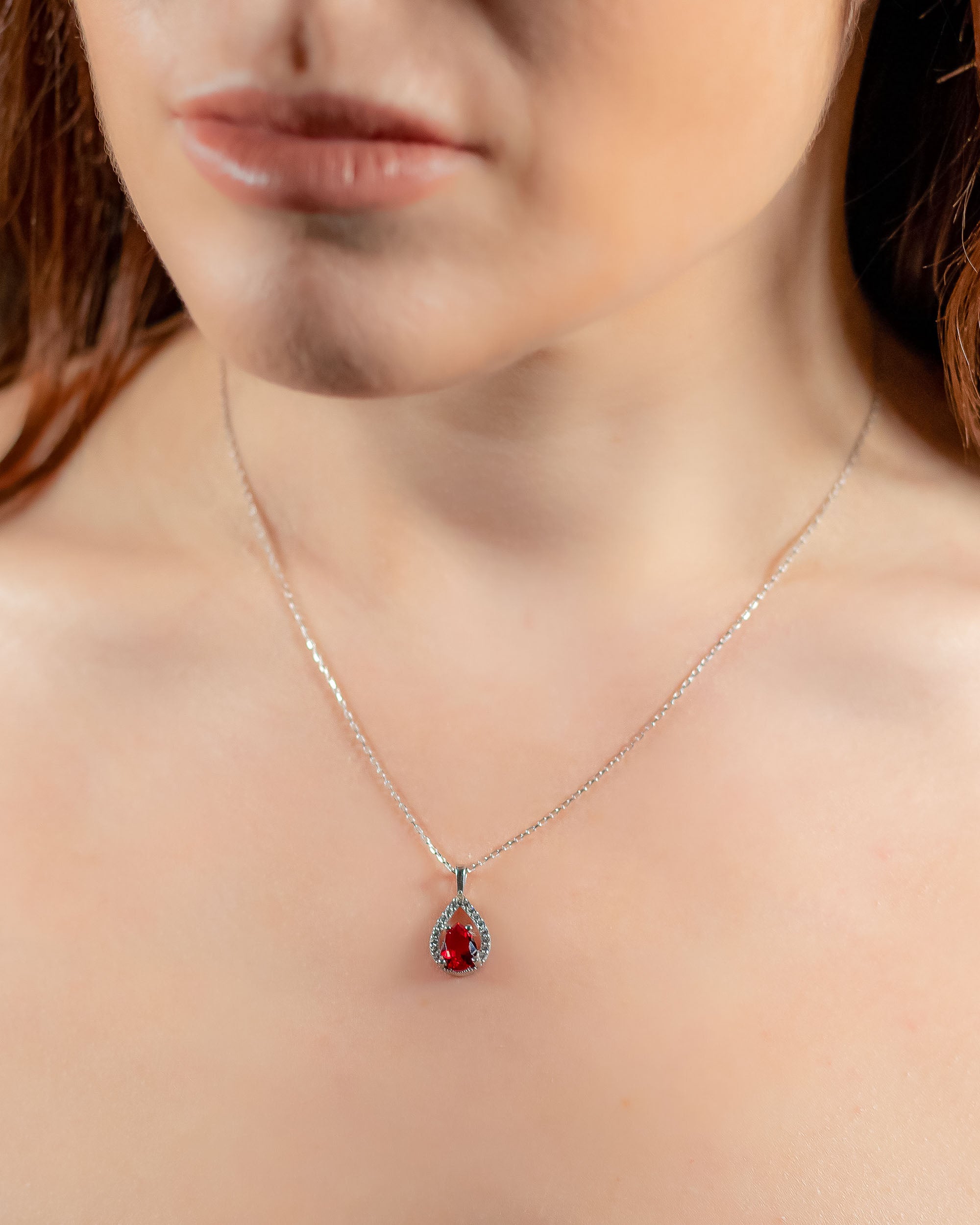 Zirconia Frame Birthstone Necklace - Sterling Silver