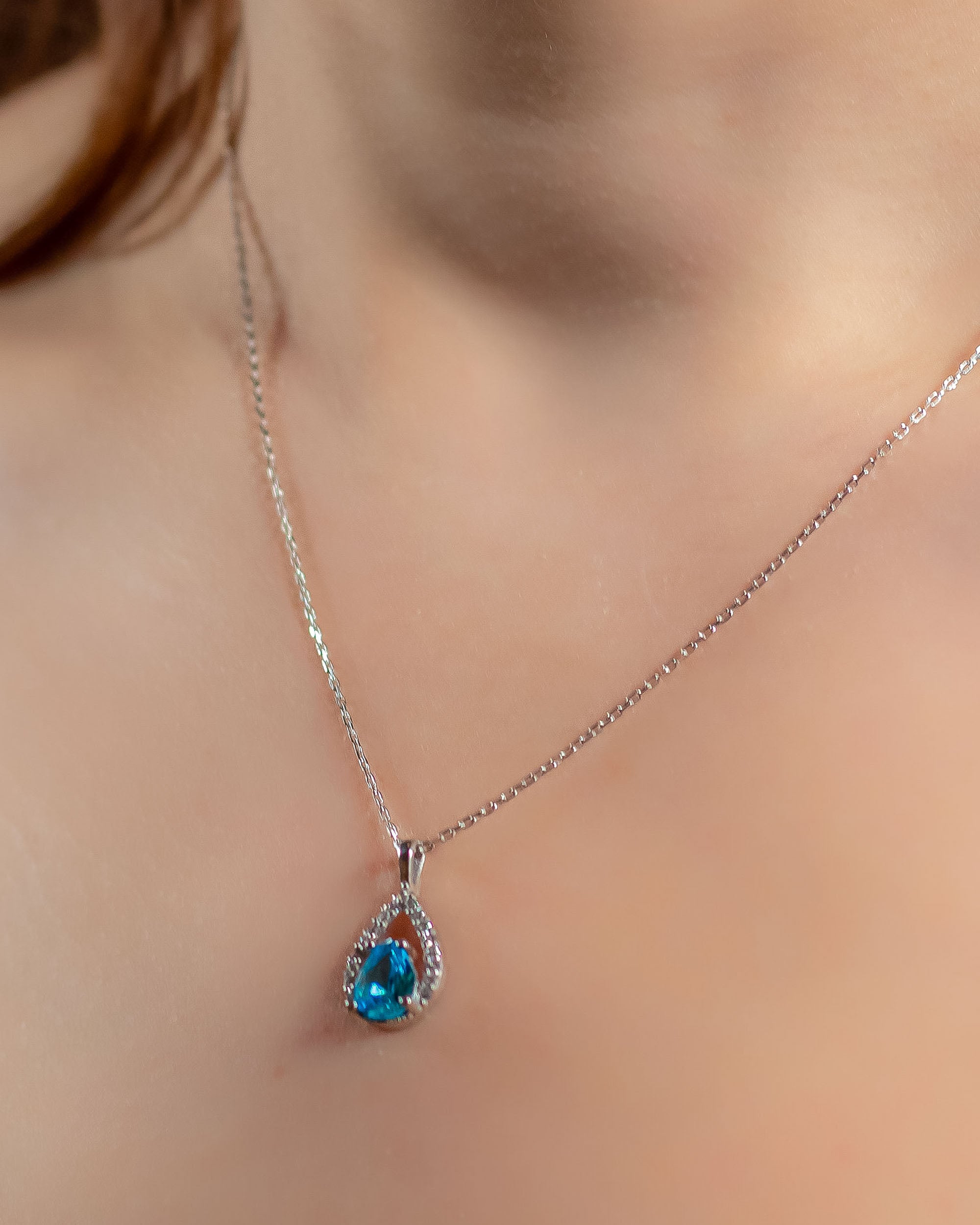Zirconia Frame Birthstone Necklace - Sterling Silver