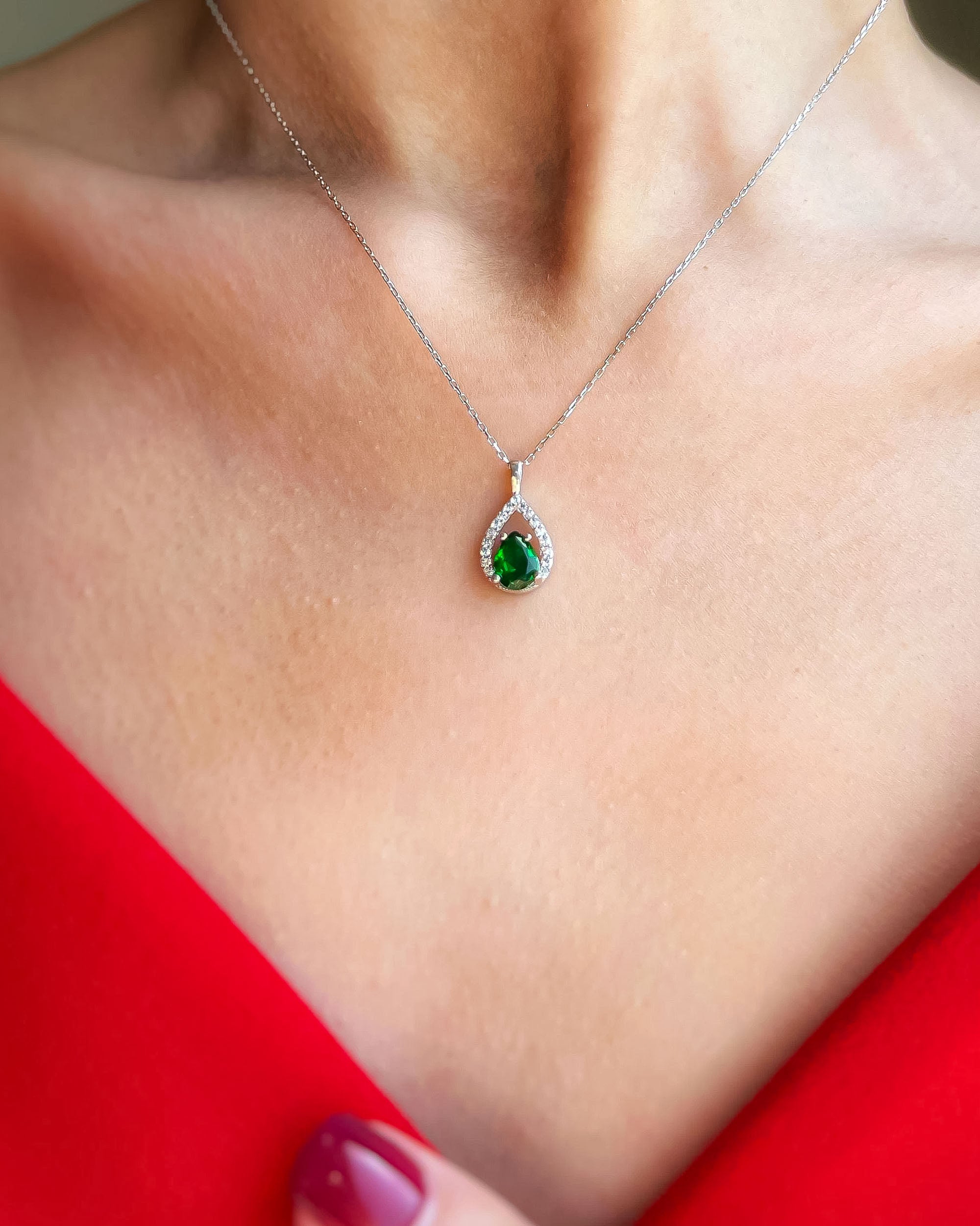 Zirconia Frame Birthstone Necklace - Sterling Silver