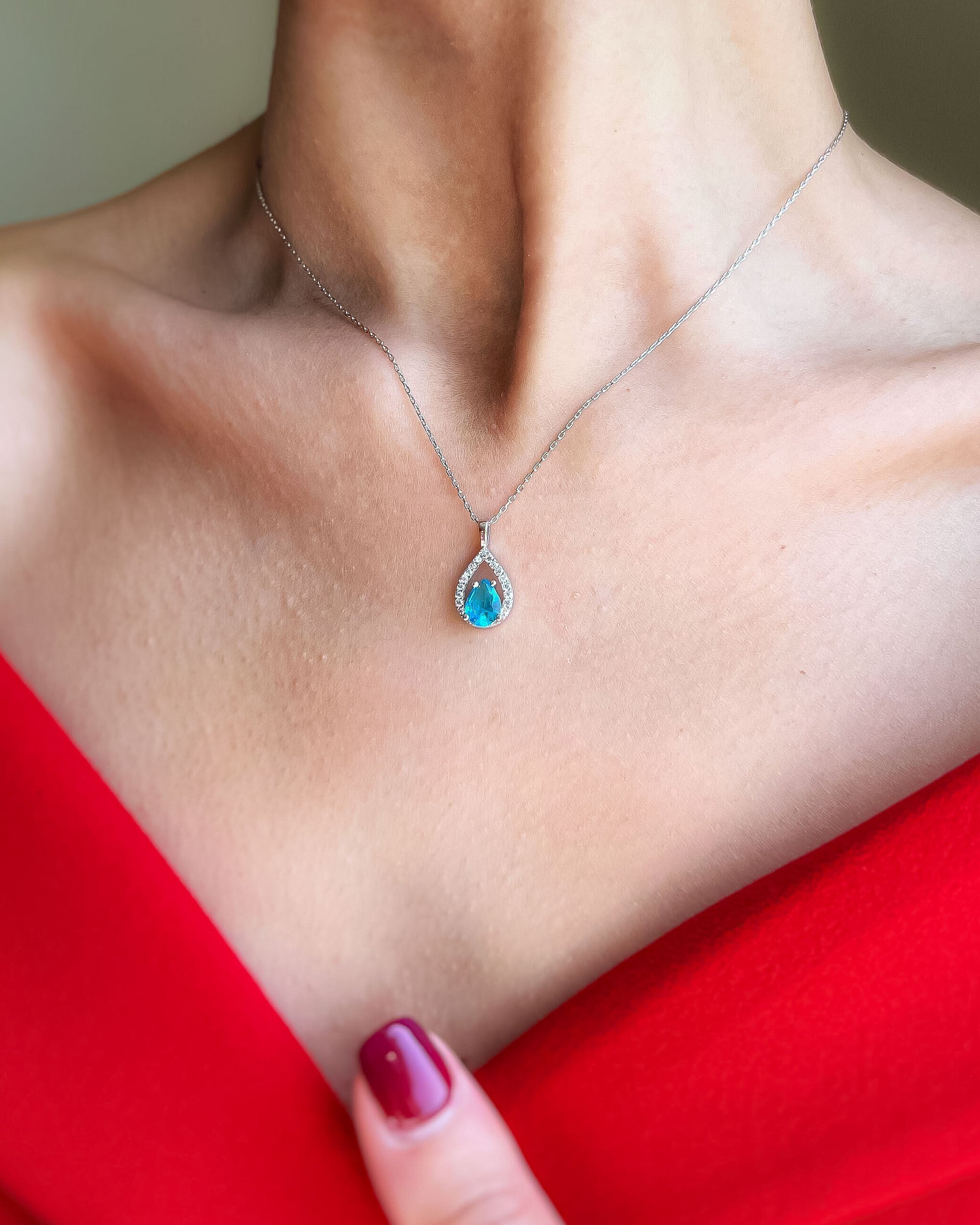 Zirconia Frame Birthstone Necklace - Sterling Silver