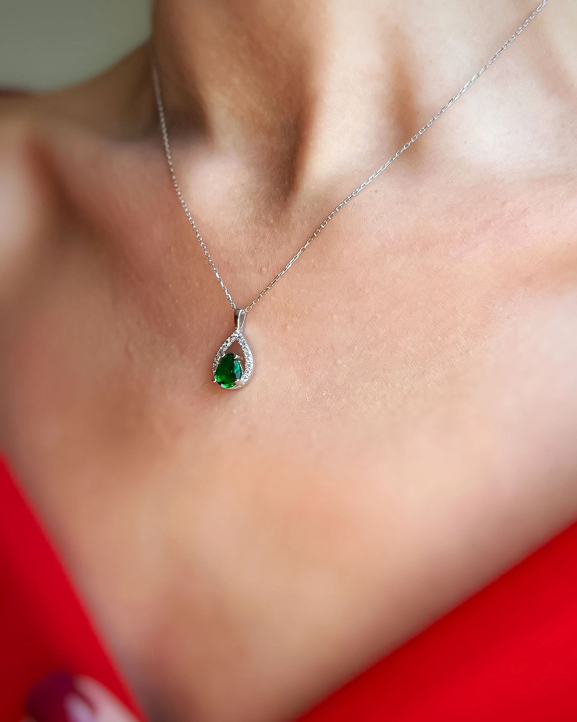 Zirconia Frame Birthstone Necklace - Sterling Silver