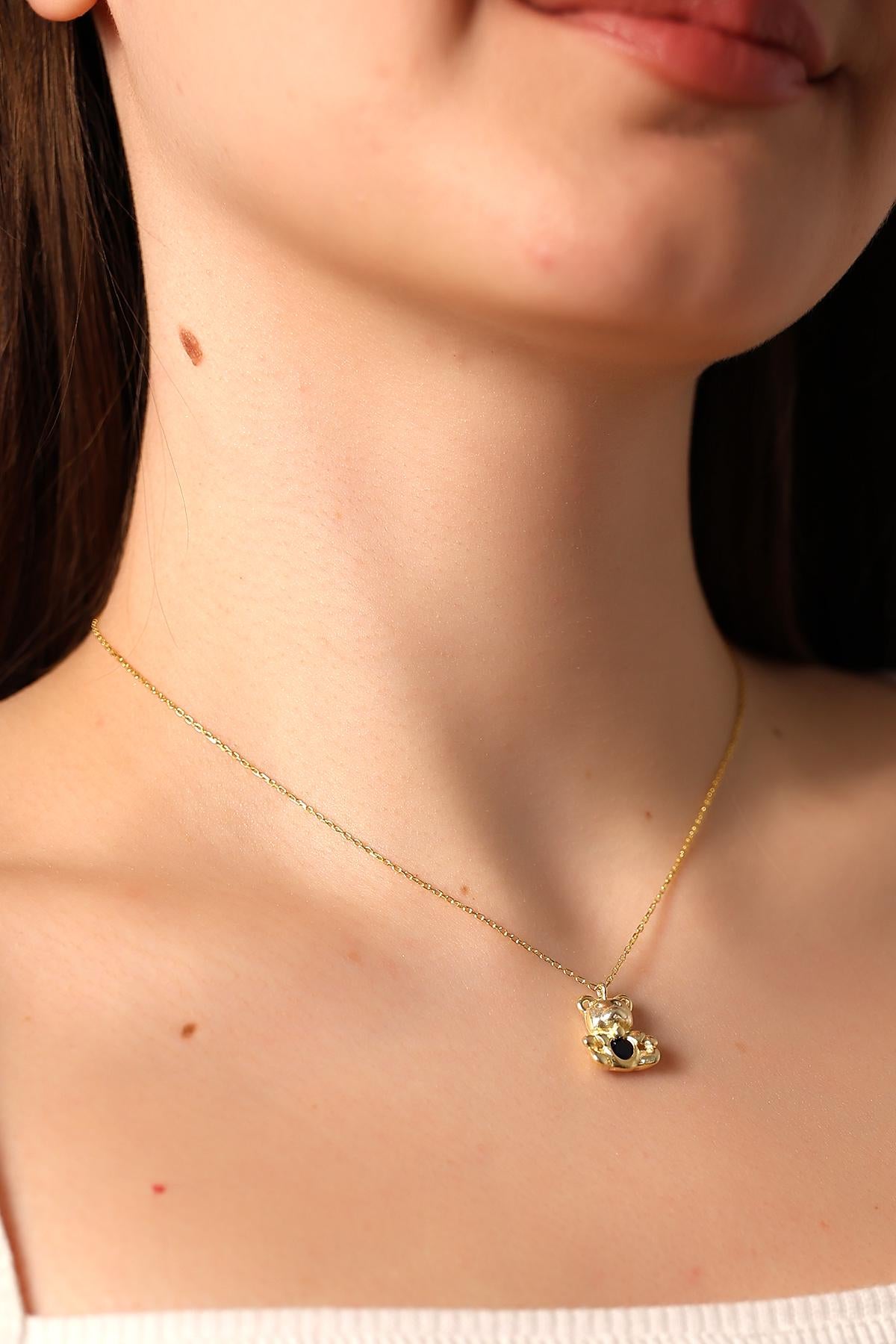 Cute Gold Teddy Bear Necklace - Sterling Silver