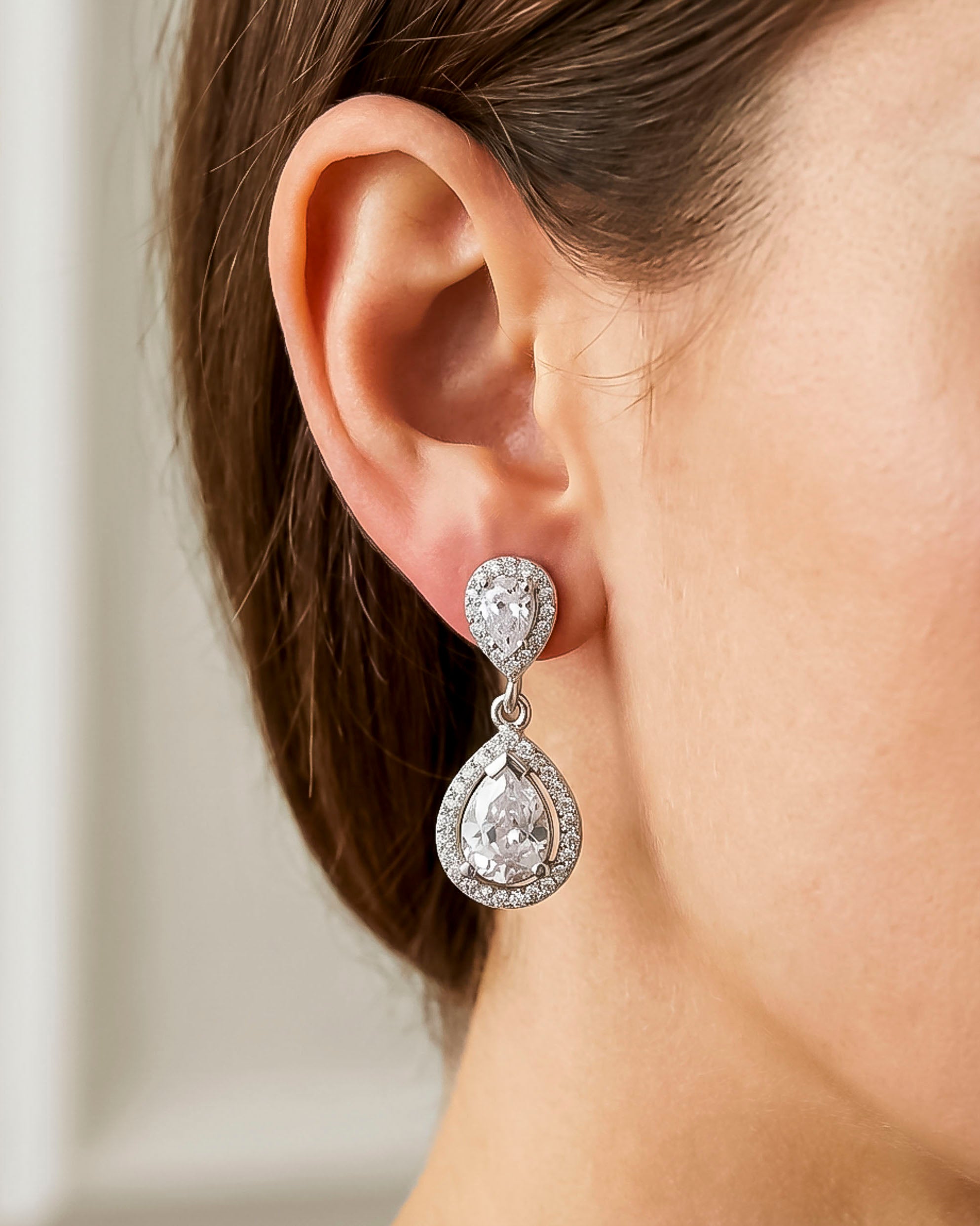 CZ Halo Drop Earrings