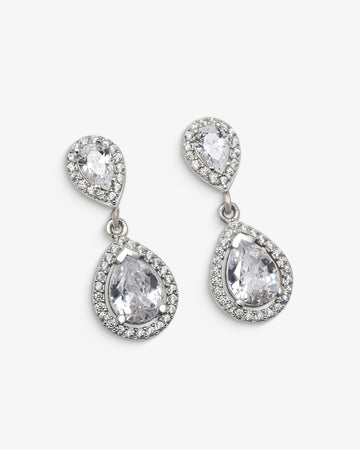 CZ Halo Drop Earrings